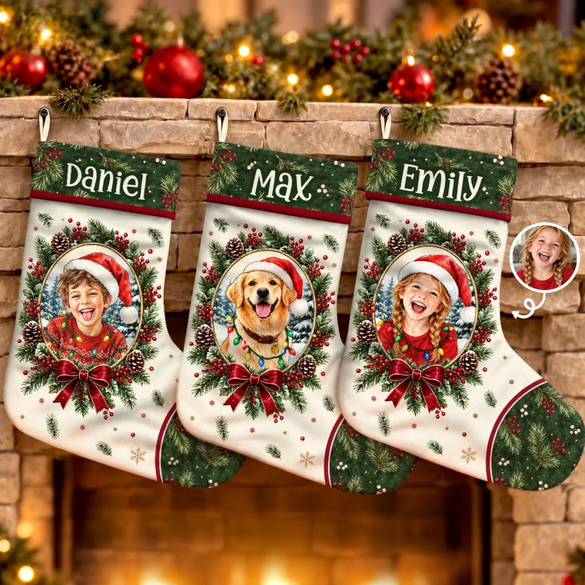 Custom Family and Pet Photo Christmas Stocking, Personalized Holiday Gift
