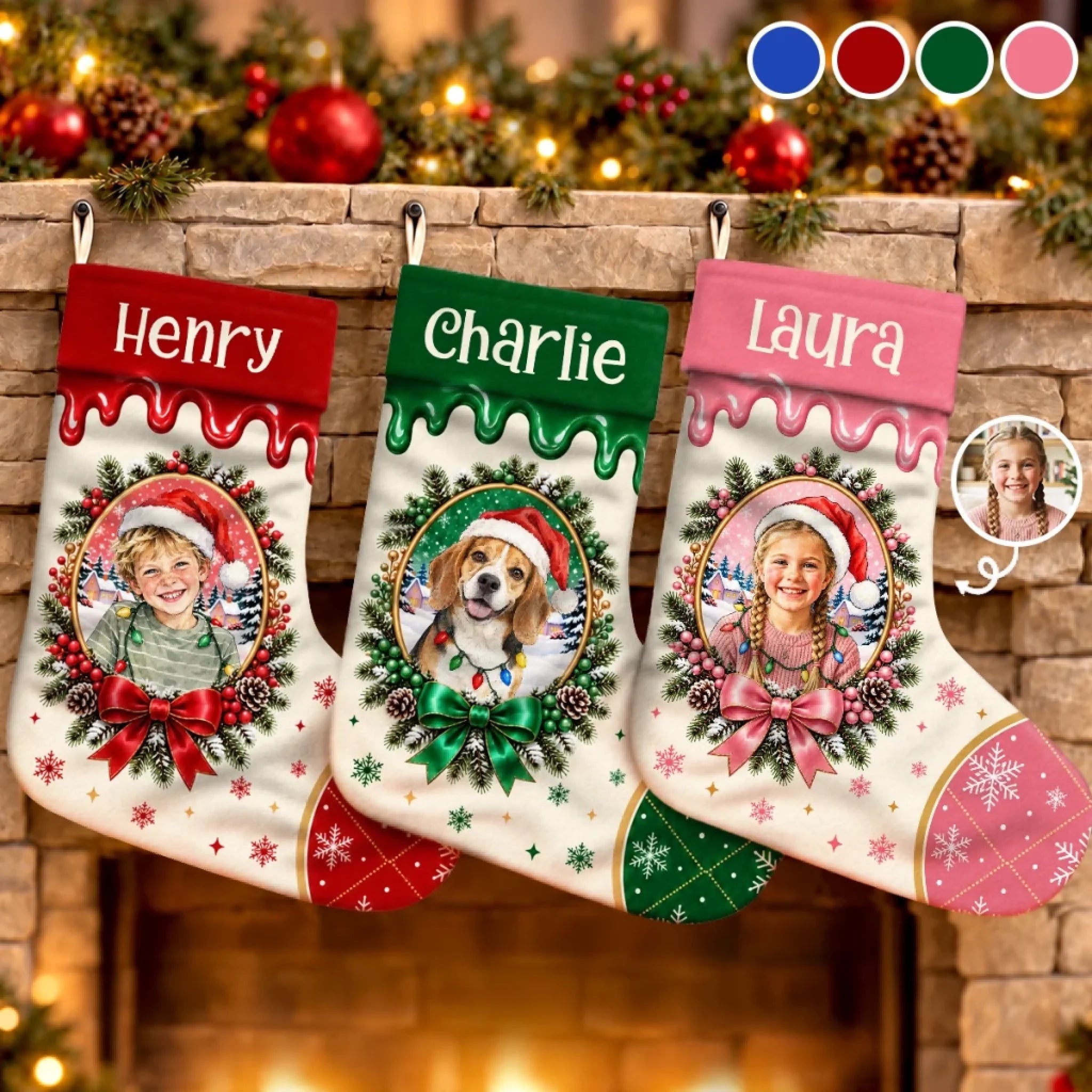 Personalized Christmas Stocking with Custom Photo for Family and Pet Lovers Holiday Gift