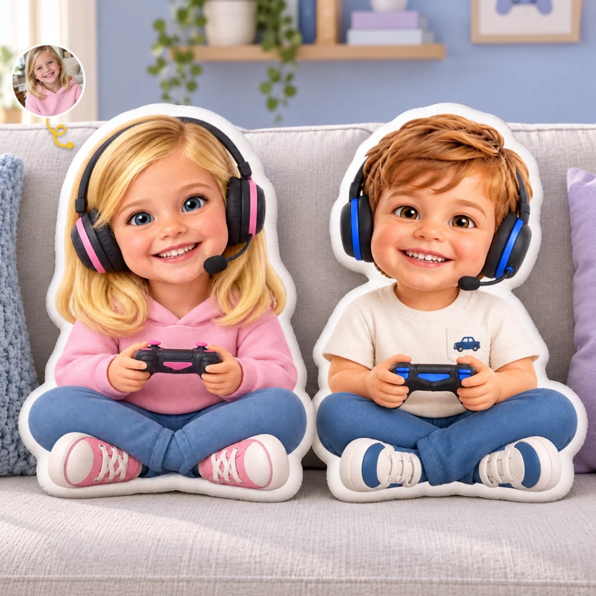 Custom Photo Gamer Gift for Kids, Personalized Shaped Pillow with Unique Photo Design