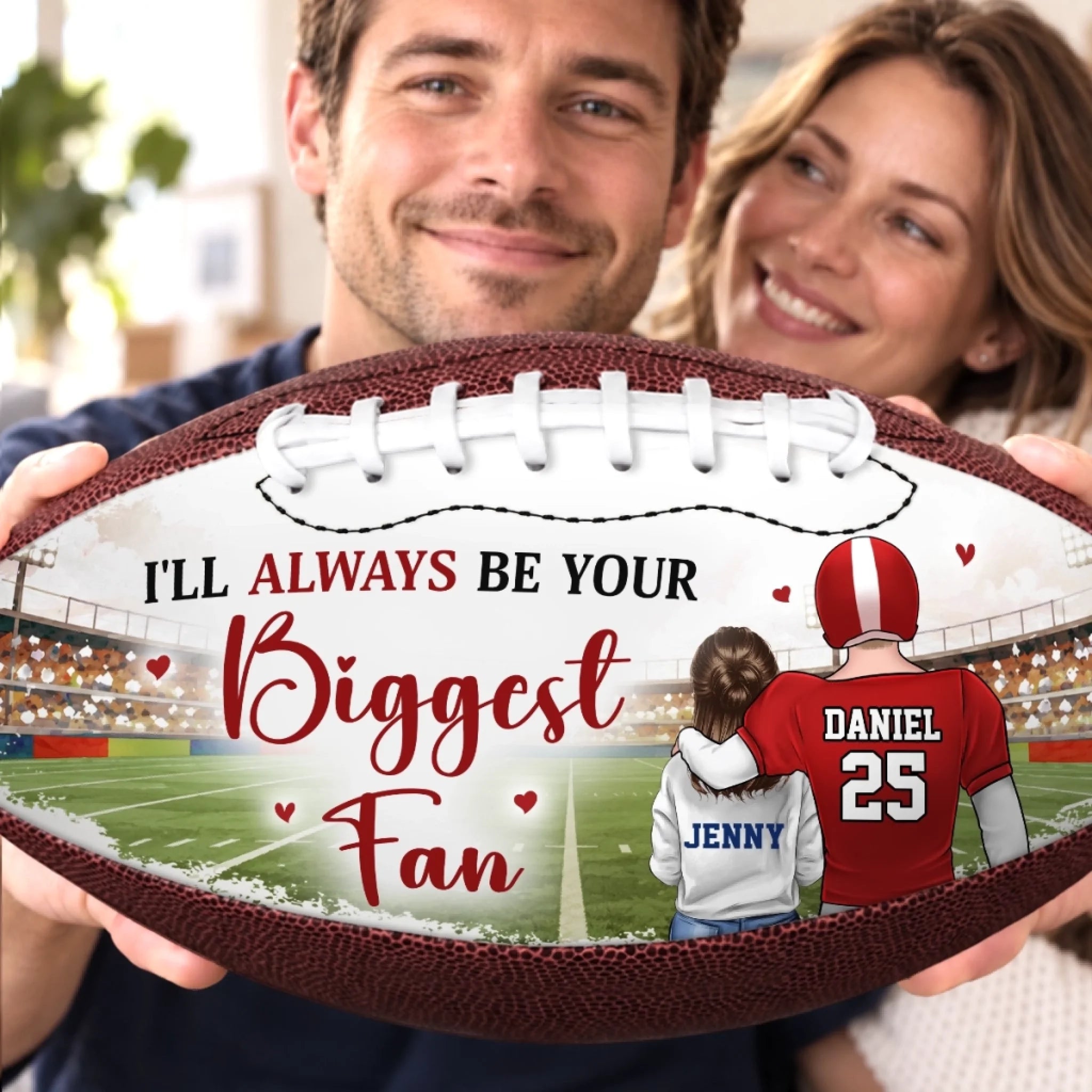 Personalized Leather Football with Custom Name, Always Your Biggest Fan Gift for Him