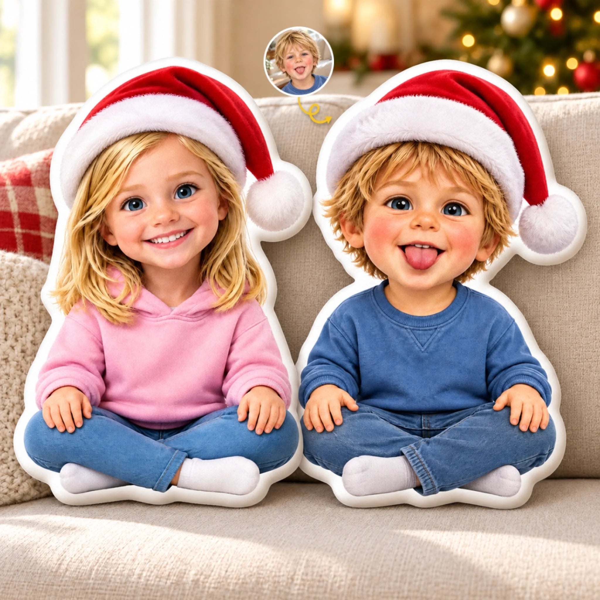 Custom Photo Santa Character Personalized Shaped Pillow Christmas Gift for Kids