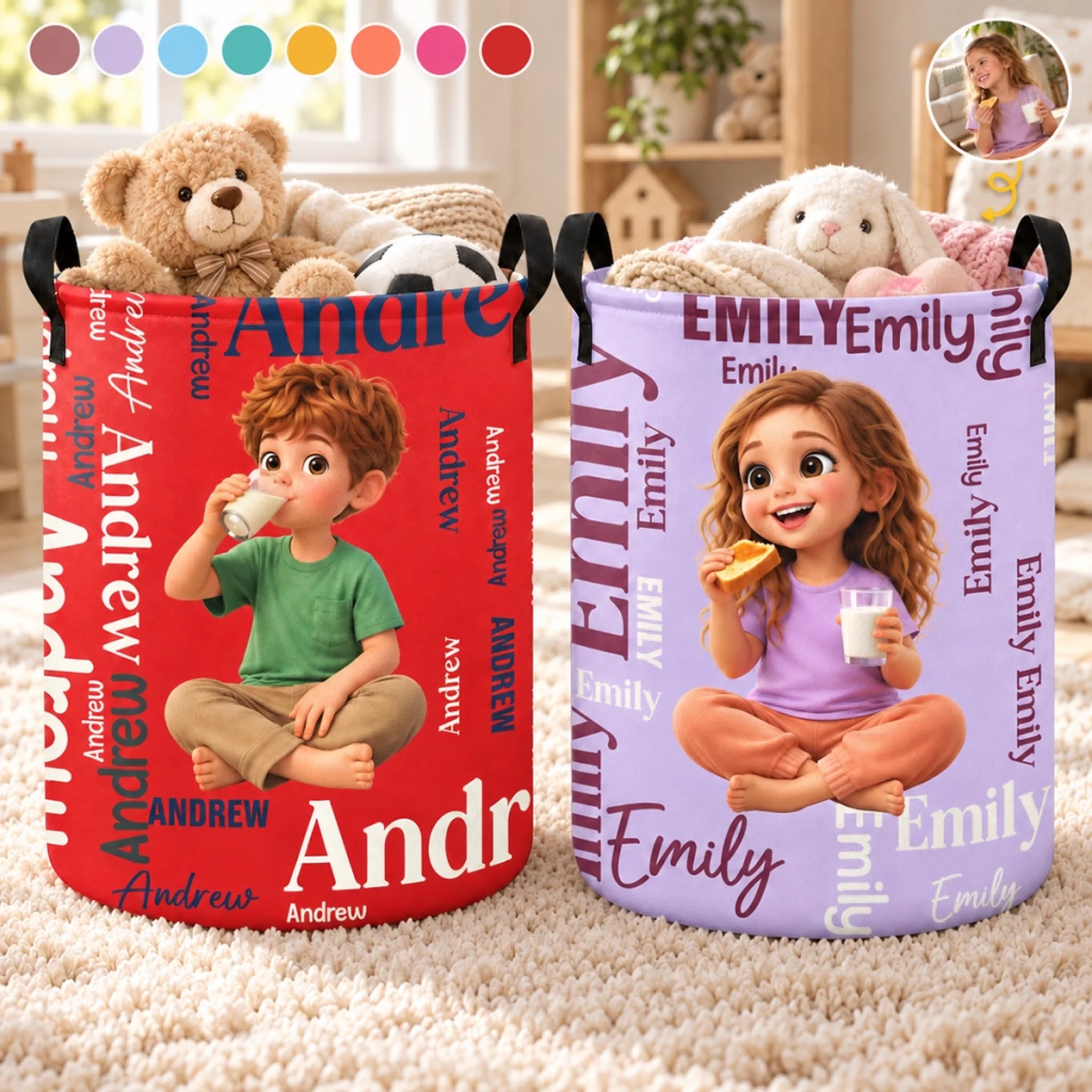 Custom Photo Cartoon Character Personalized Laundry Basket Gift for Kids