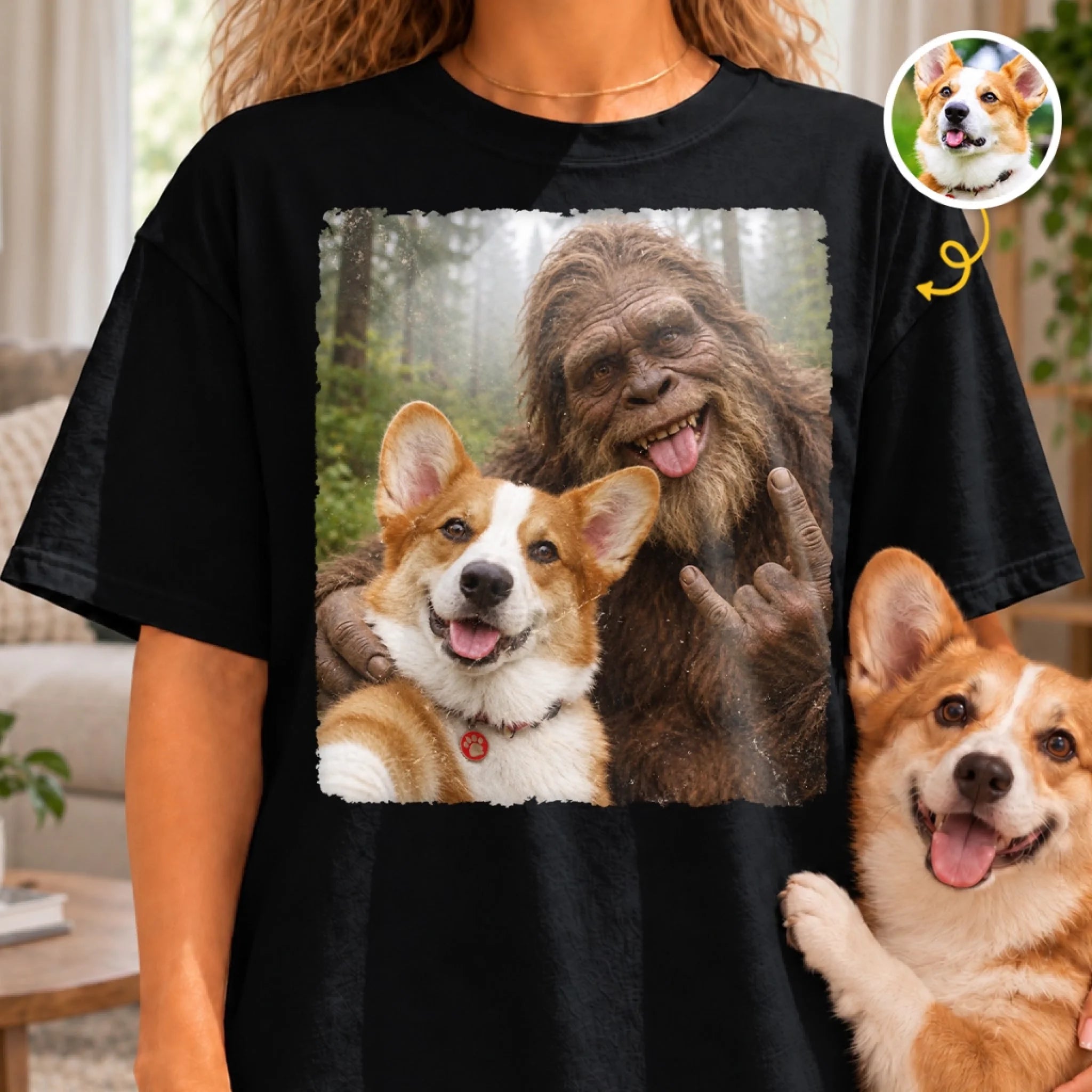 Custom Funny Photo Dog Selfie Bigfoot Personalized Comfort T-Shirt for Dog and Cat Lovers