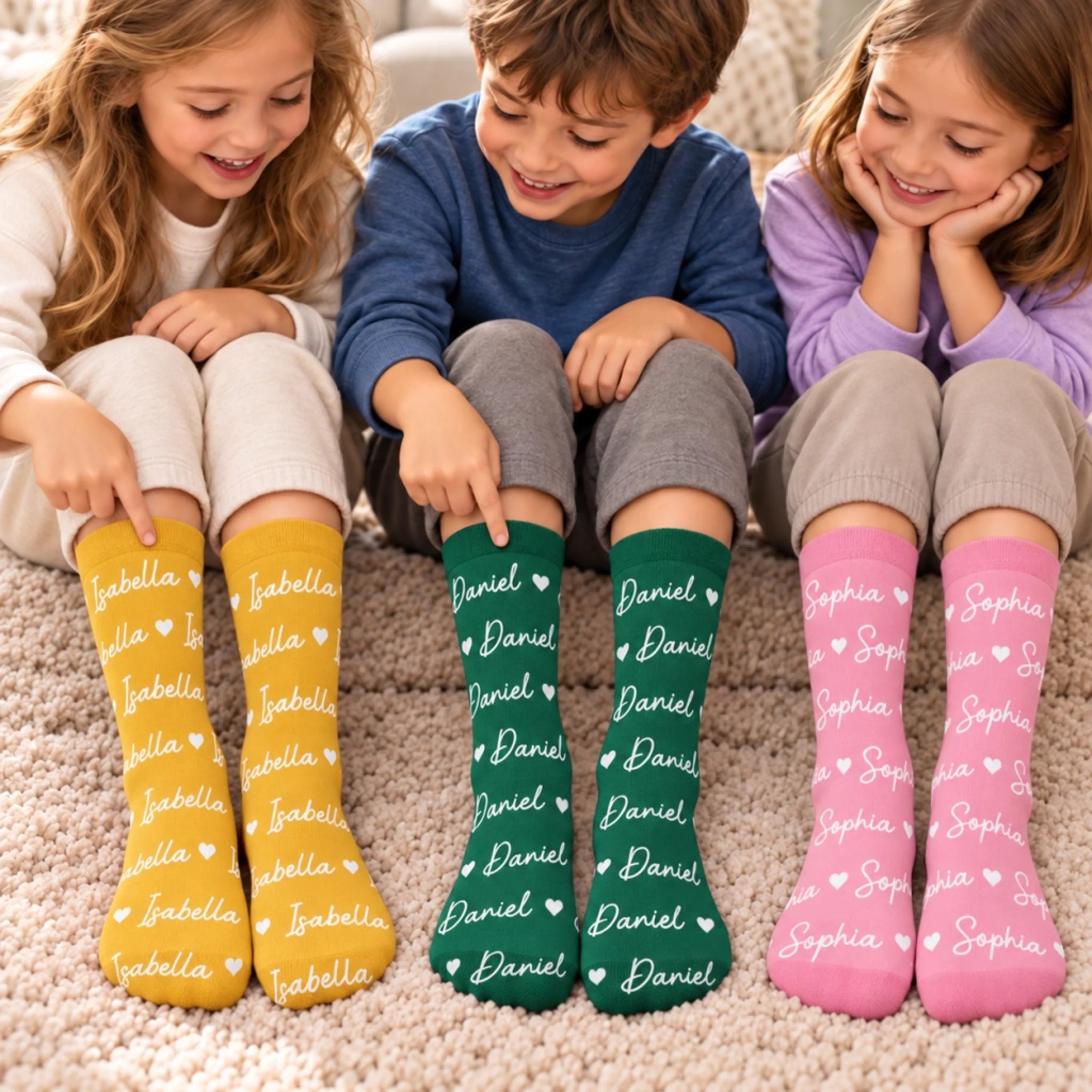 Personalized Middle Tube Socks with Custom Name Heart Pattern, Family & Kids Gift