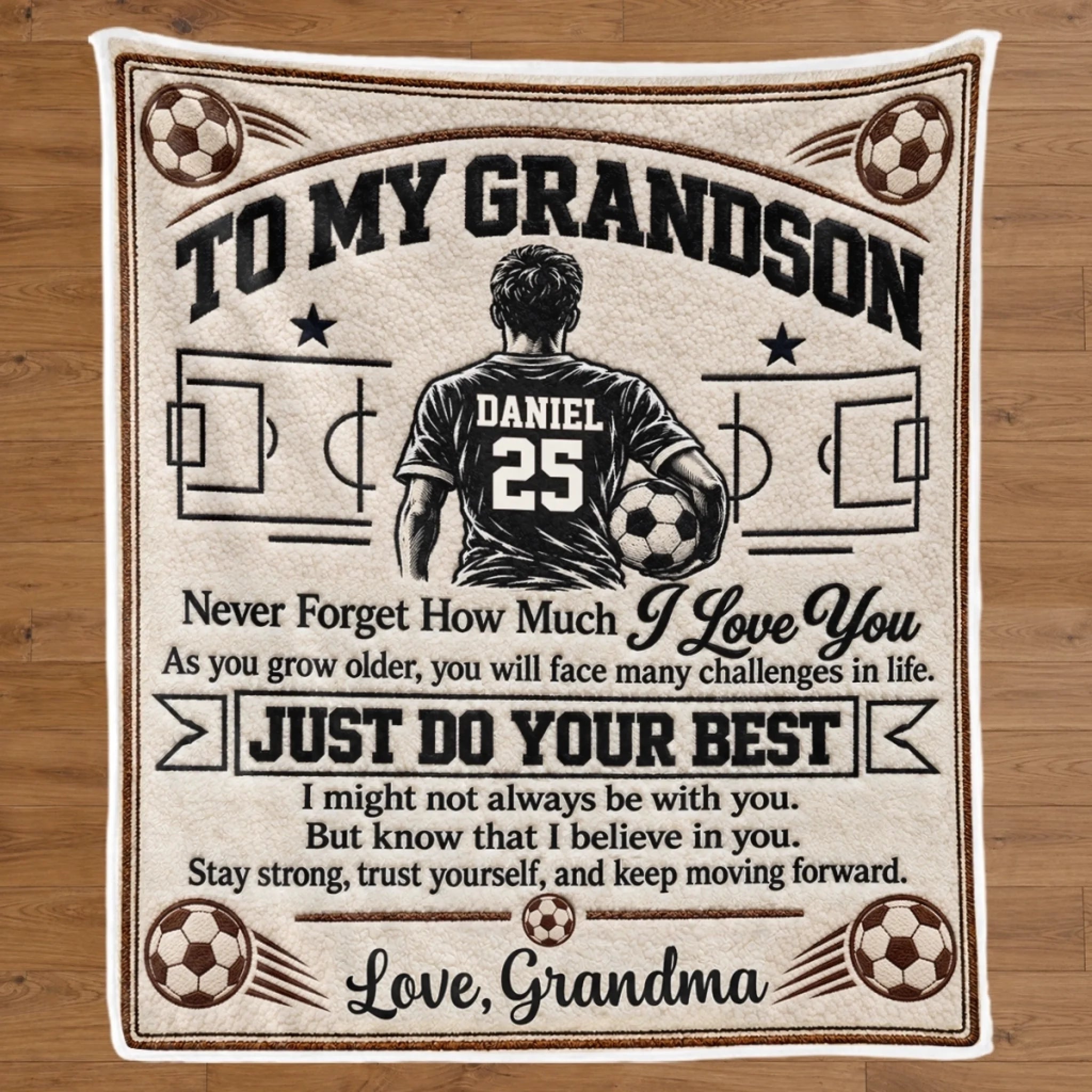 Custom Name Soccer Blanket for Grandsons, Personalized Soccer Gift Blanket