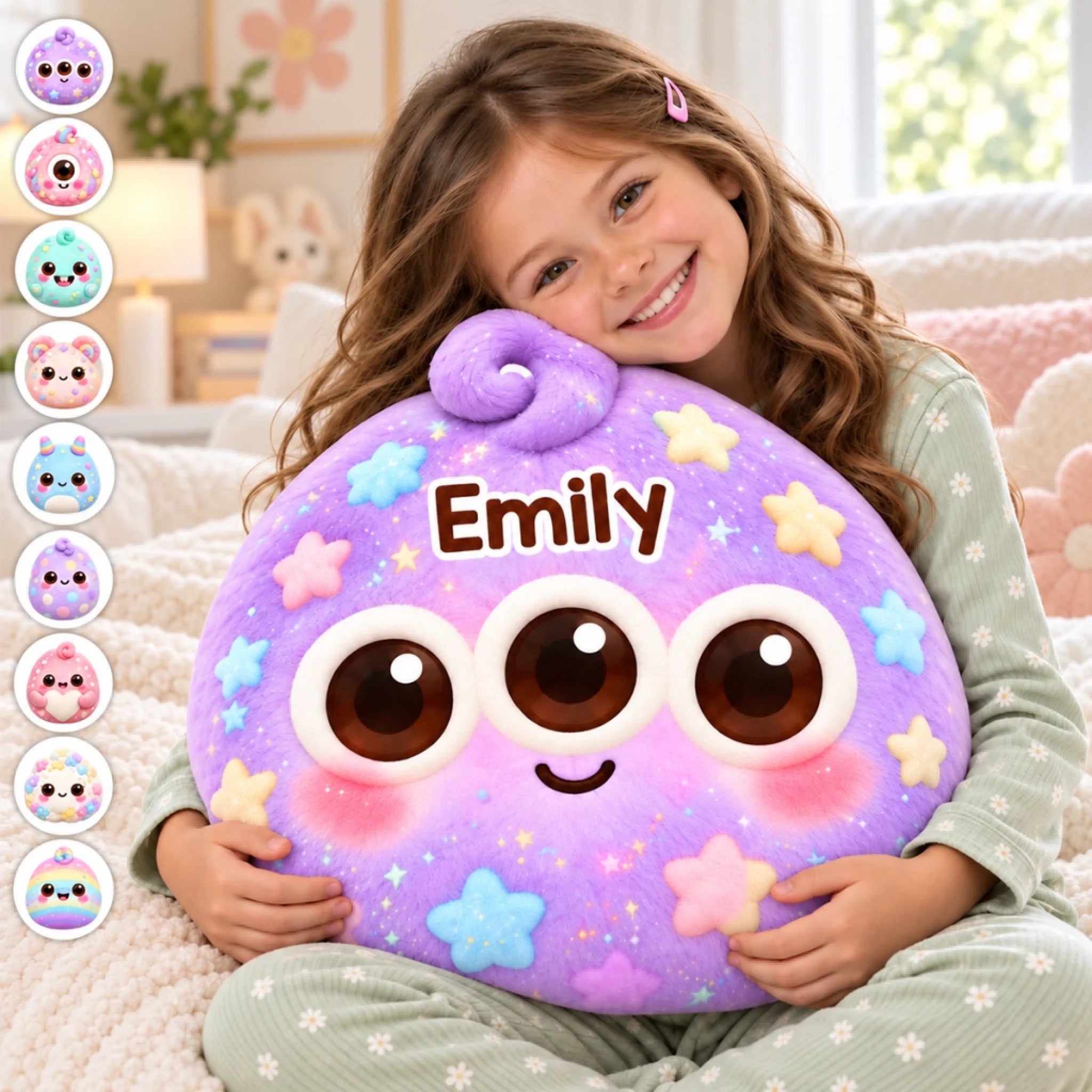 Custom Name Kawaii Monster Shaped Pillow for Kids, Personalized Cute Monster Gift