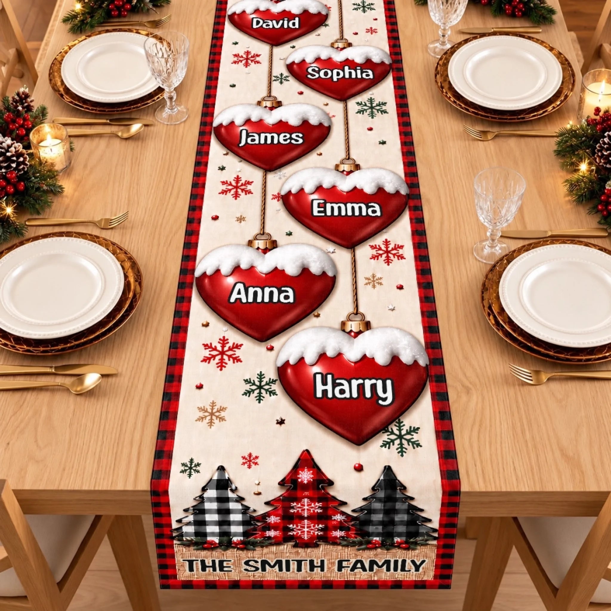 Personalized Christmas Family Table Runner with Custom Name for Holiday Table Decor Gift