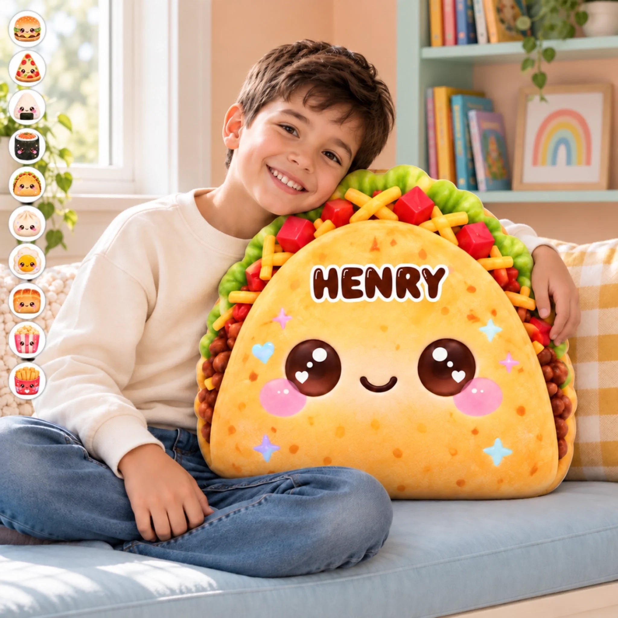 Custom Name Taco Shaped Pillow for Kids, Personalized Food Pillow Gift