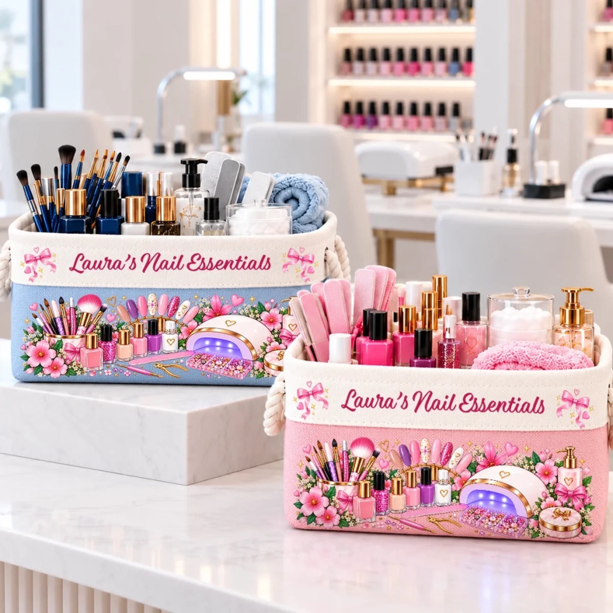 Personalized Nail Care Storage Basket with Custom Name, Manicure Organizer Gift