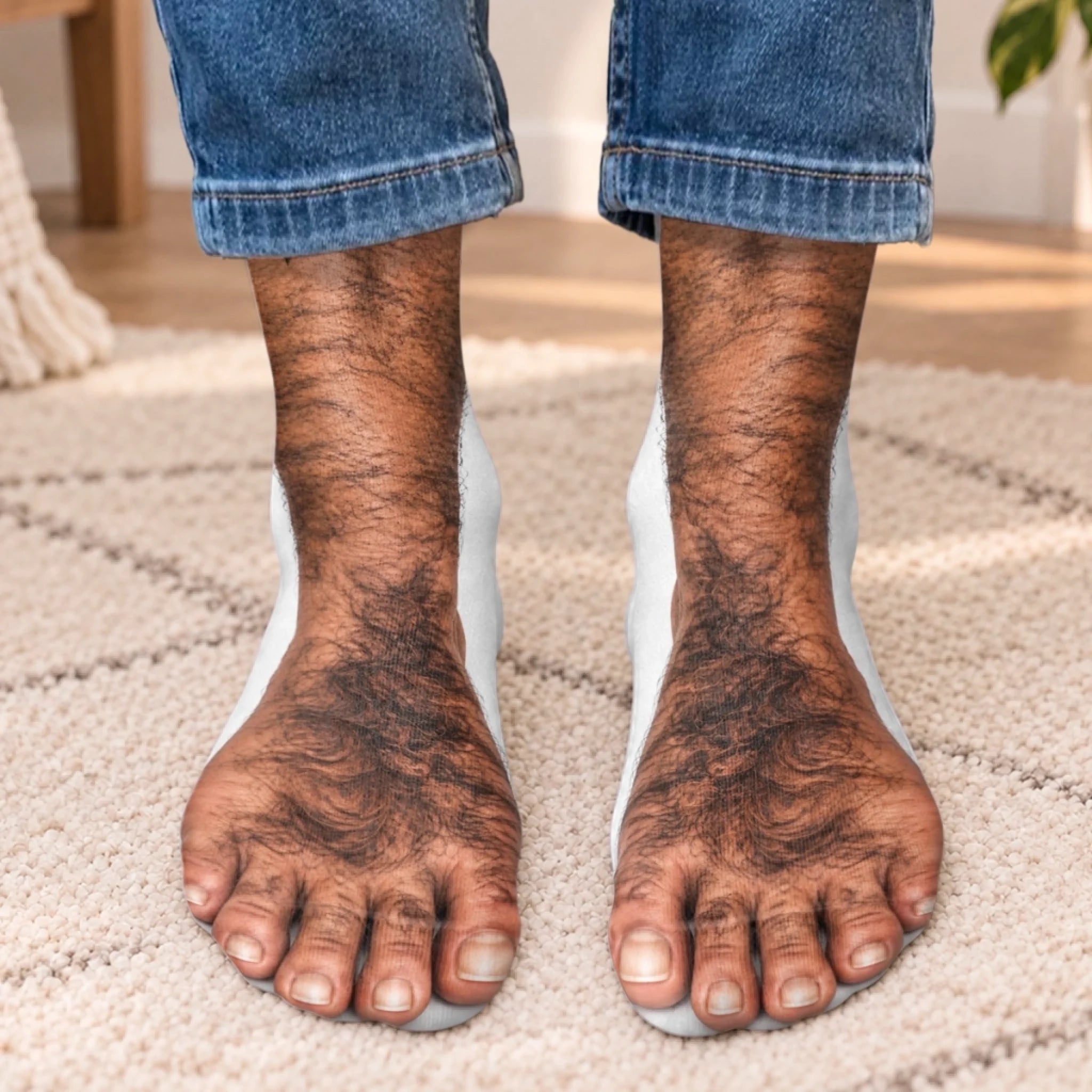 Custom Funny Realistic Bare Feet Personalized Middle Tube Socks, Prank Gift for Men