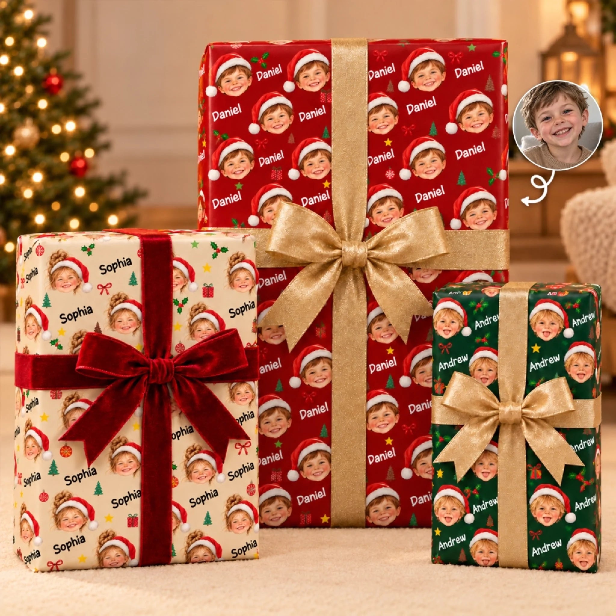 Custom Photo Christmas Wrapping Paper for Kids, Personalized Holiday Gift Wrap