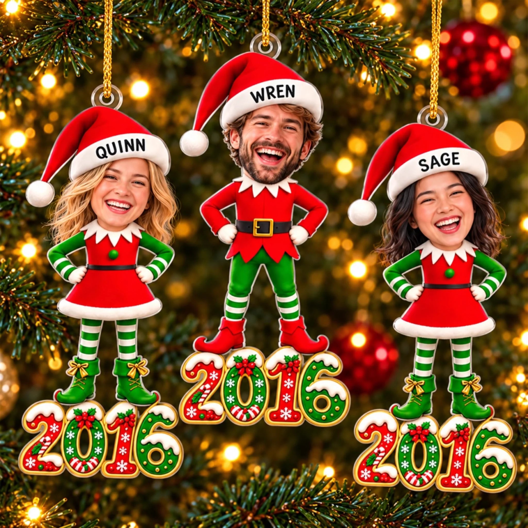 Custom Photo Christmas Elf Bestie Gifts Personalized Acrylic Ornament for Friends