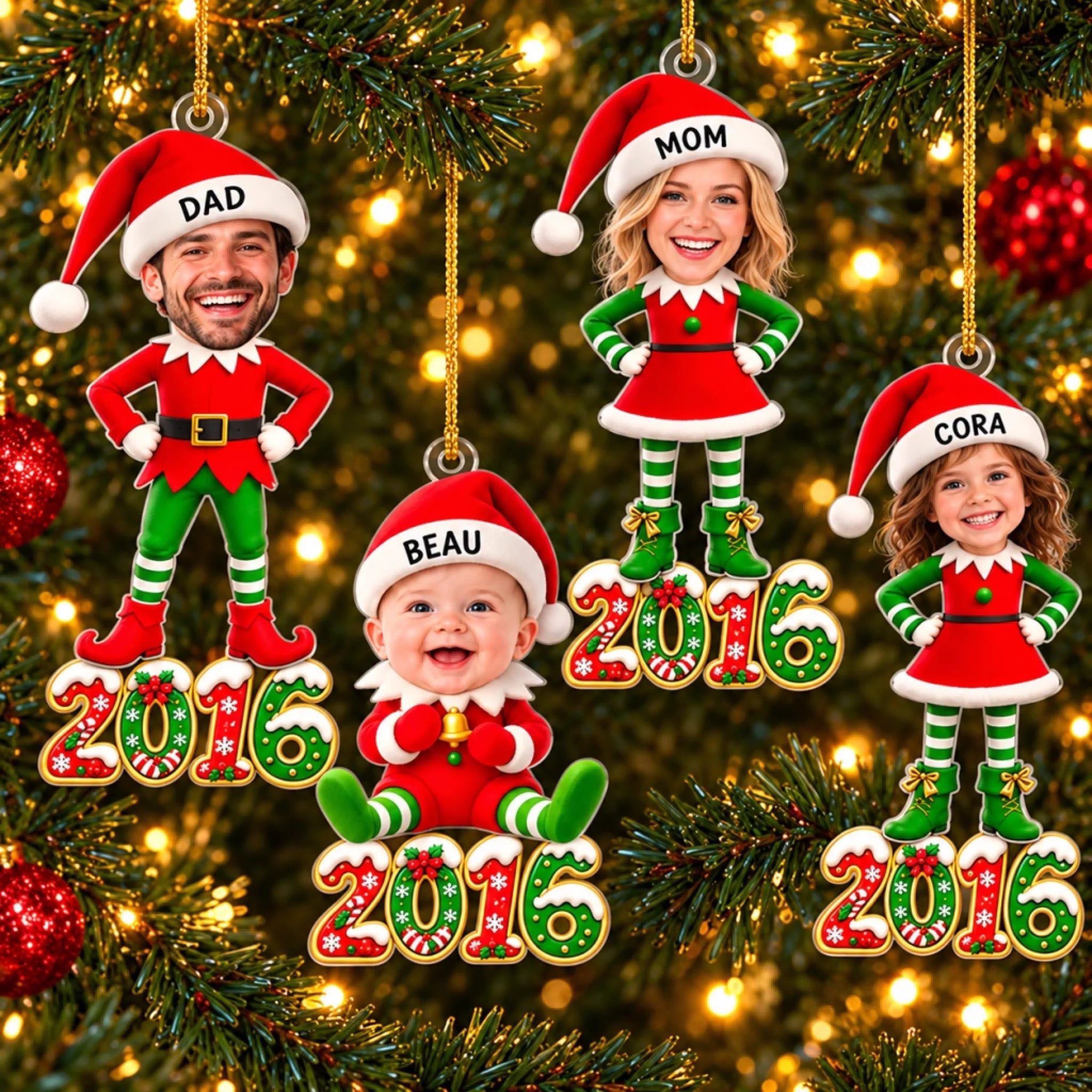 Personalized Acrylic Christmas Elf Family Ornament with Custom Photo Gift