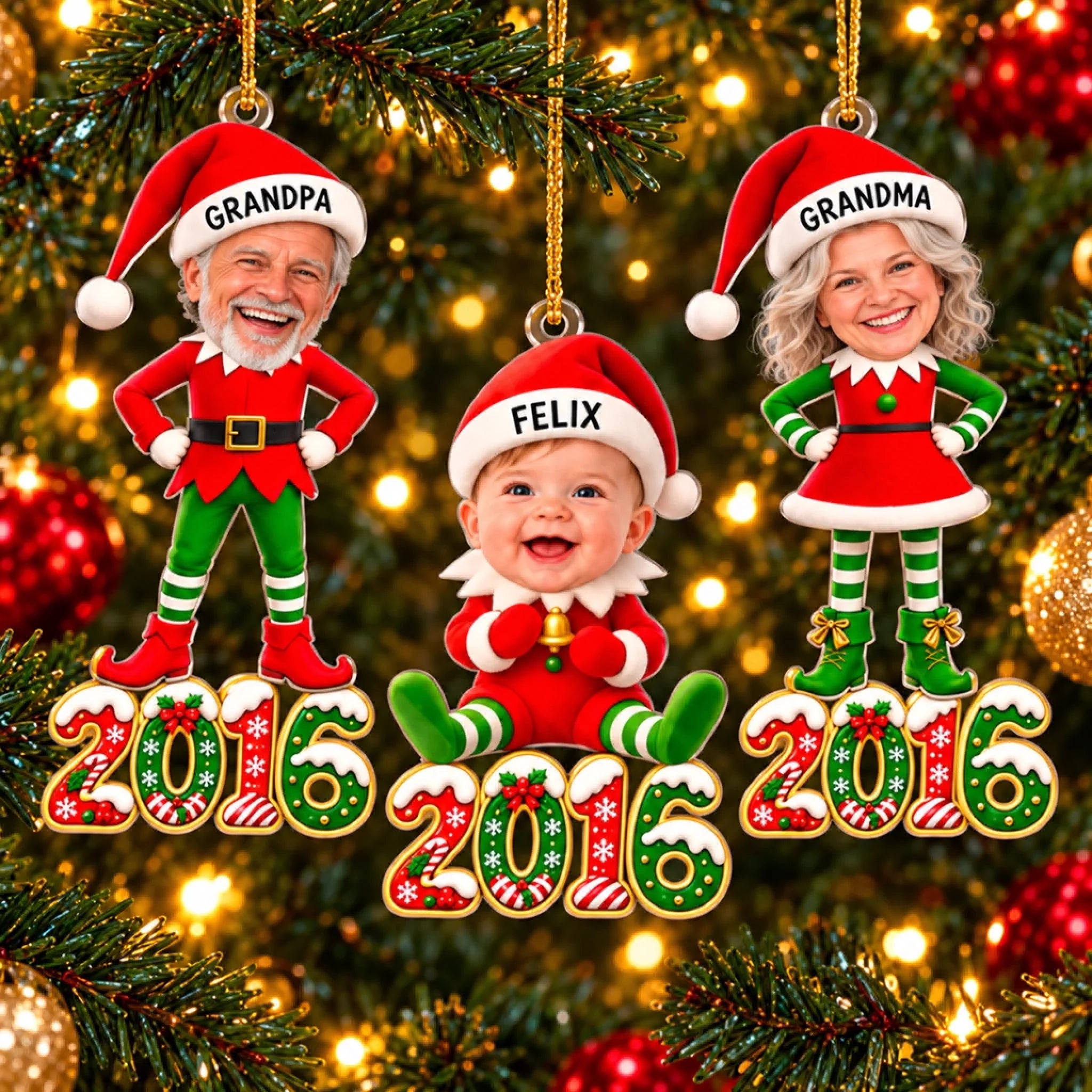 Personalized Acrylic Christmas Ornament with Grandchildren as Elves Photo Gift for Grandma and Grandpa