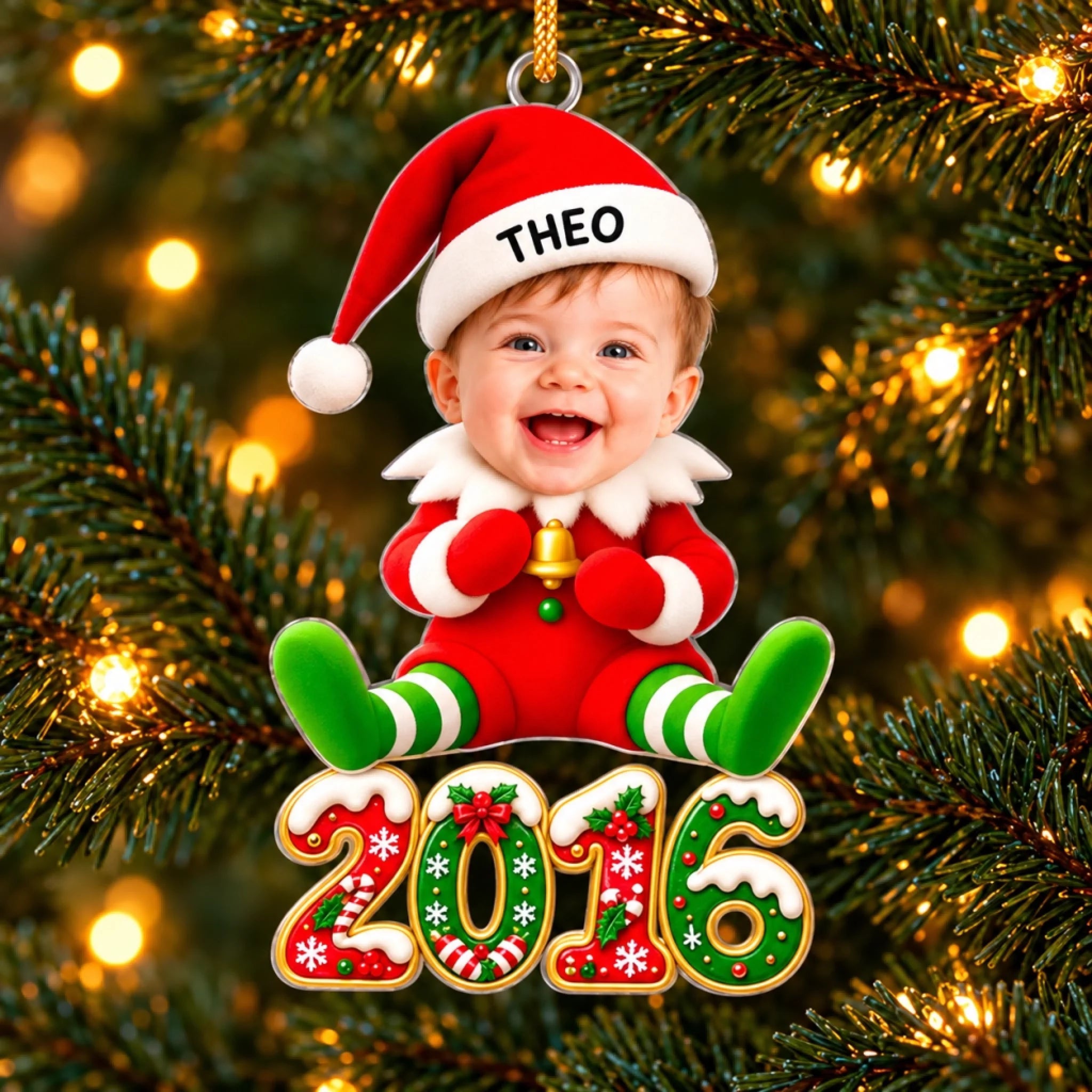 Personalized Baby Elf First Christmas Acrylic Ornament with Custom Photo Gift for Kids