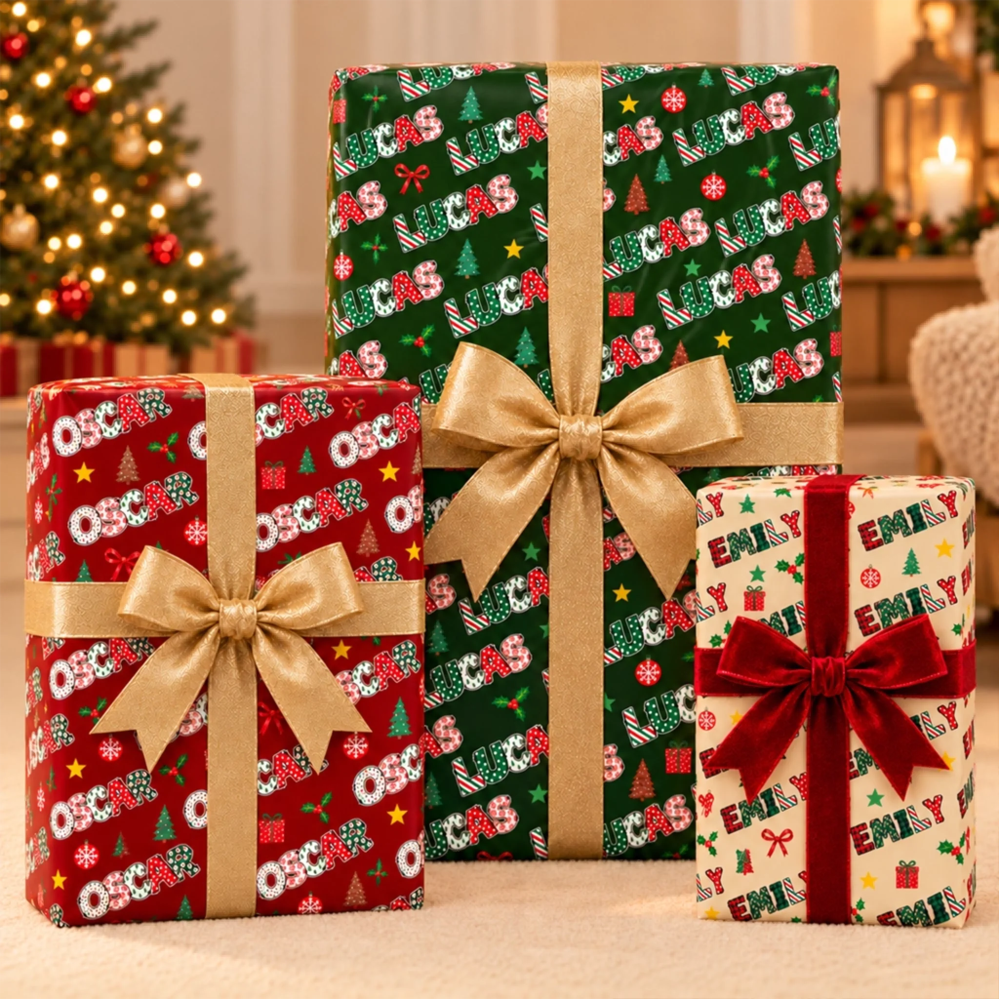 Personalized Christmas Wrapping Paper with Custom Family Name for Holiday Gifts