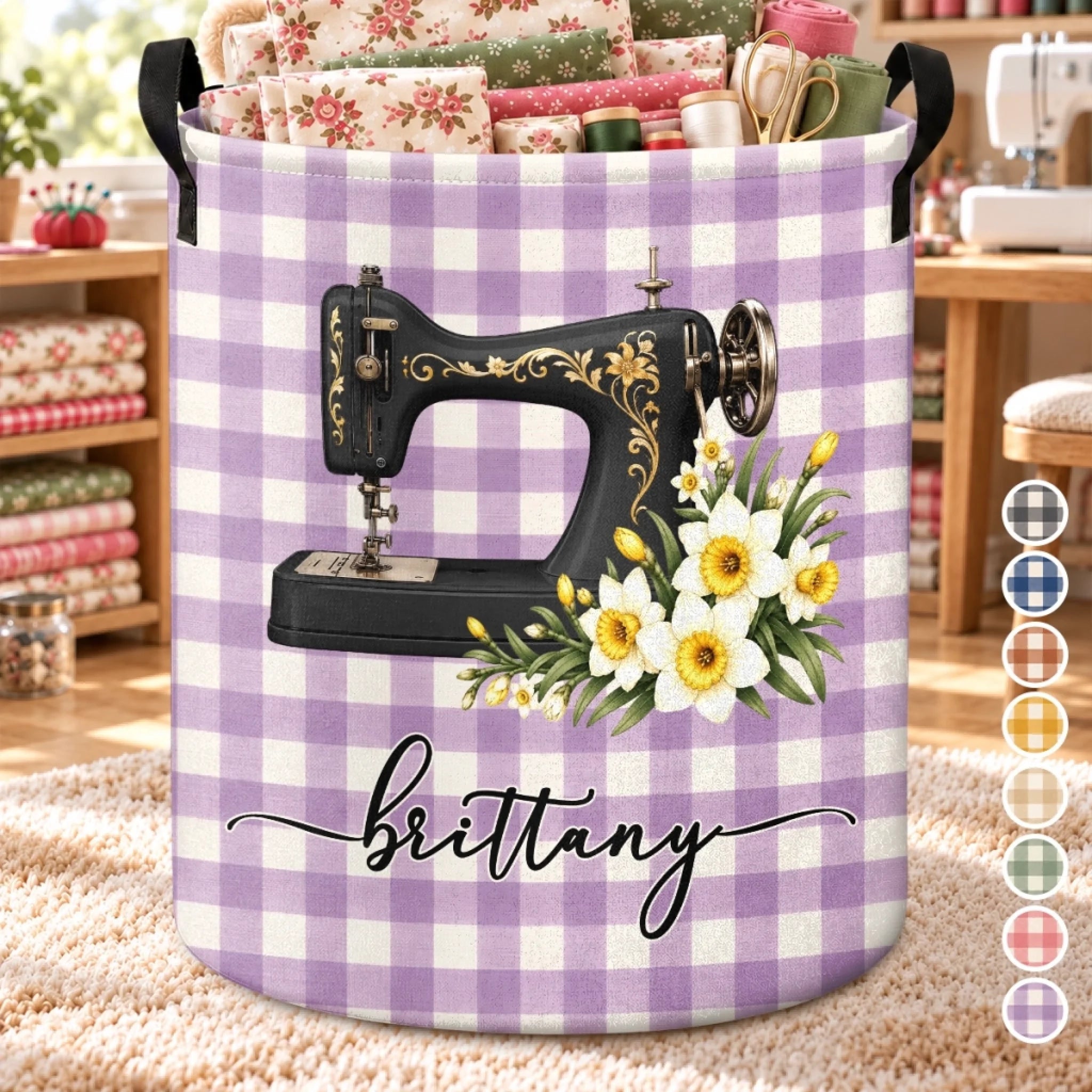 Personalized Laundry Basket with Custom Name, Sewing Gift for Seamstresses and Craft Lovers
