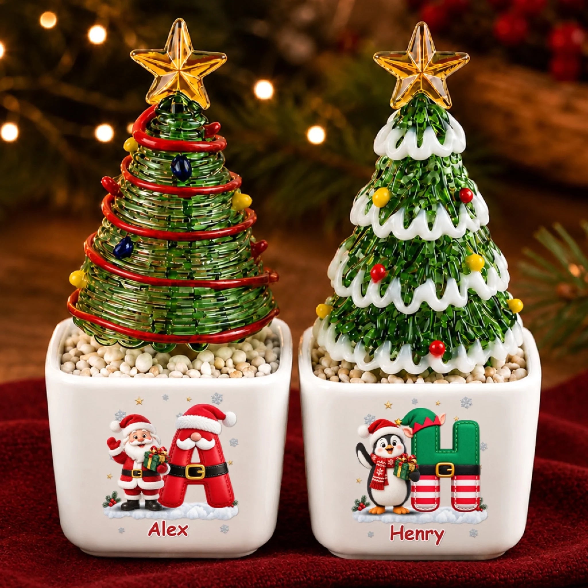 Personalized Glass Everlasting Christmas Santa Elf Decor with Custom Name, Family Holiday Gift