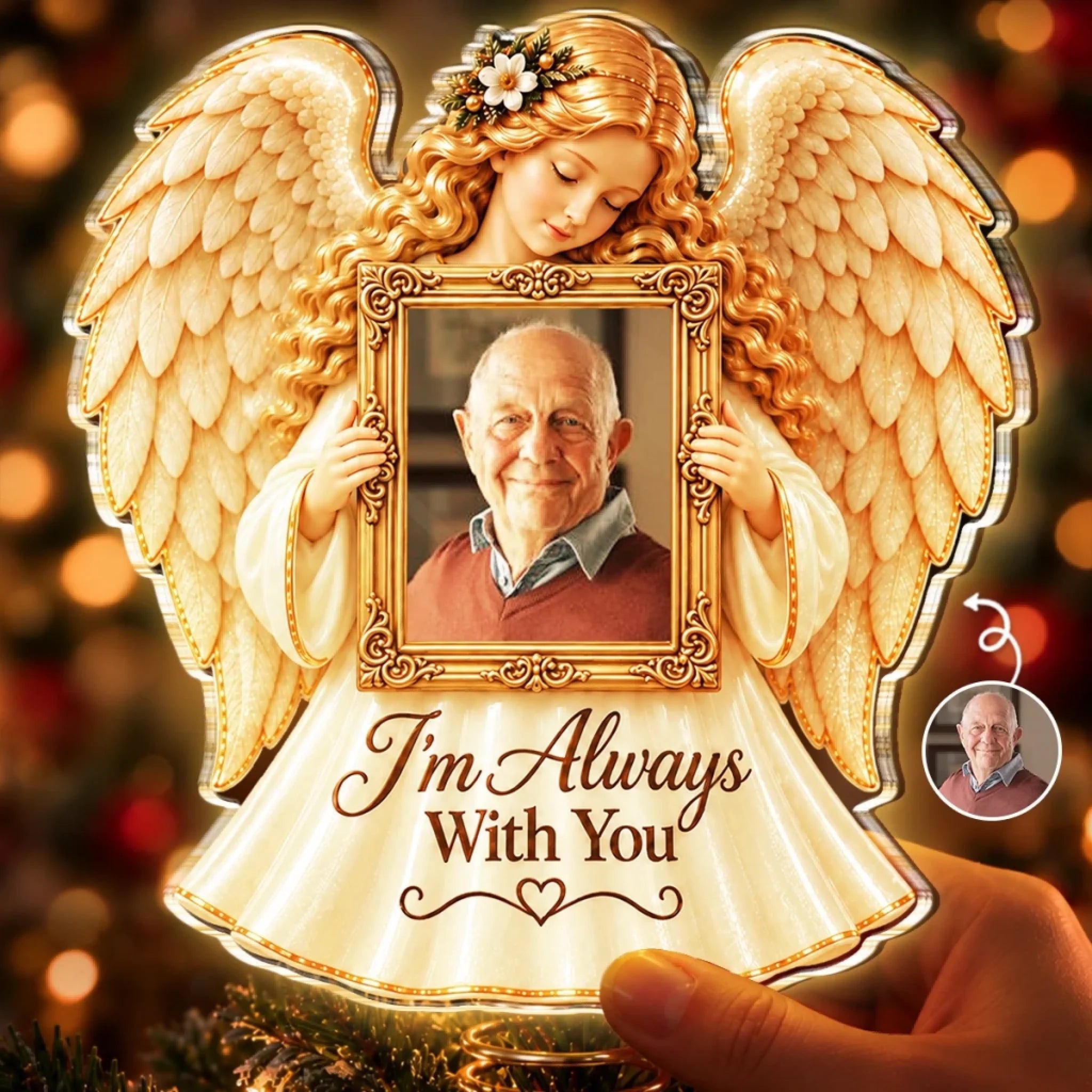 Custom Photo Guardian Angel Memorial Keepsake Personalized LED Christmas Tree Topper Gift