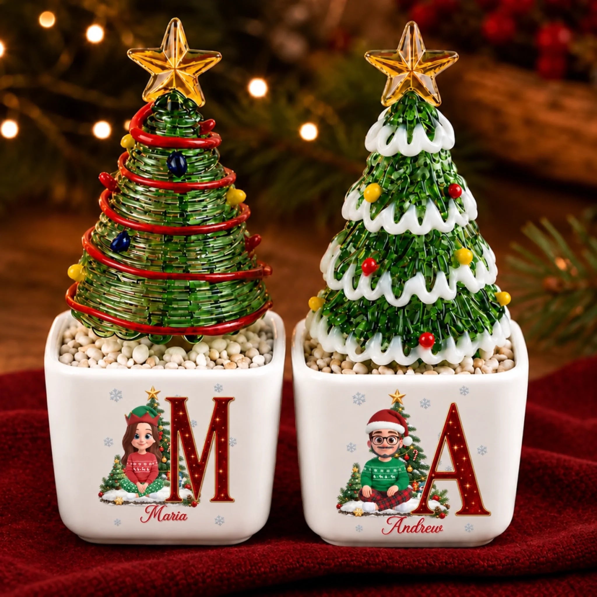 Personalized Glass Christmas Tree Ornament with Custom Name Initial, Family Holiday Gift