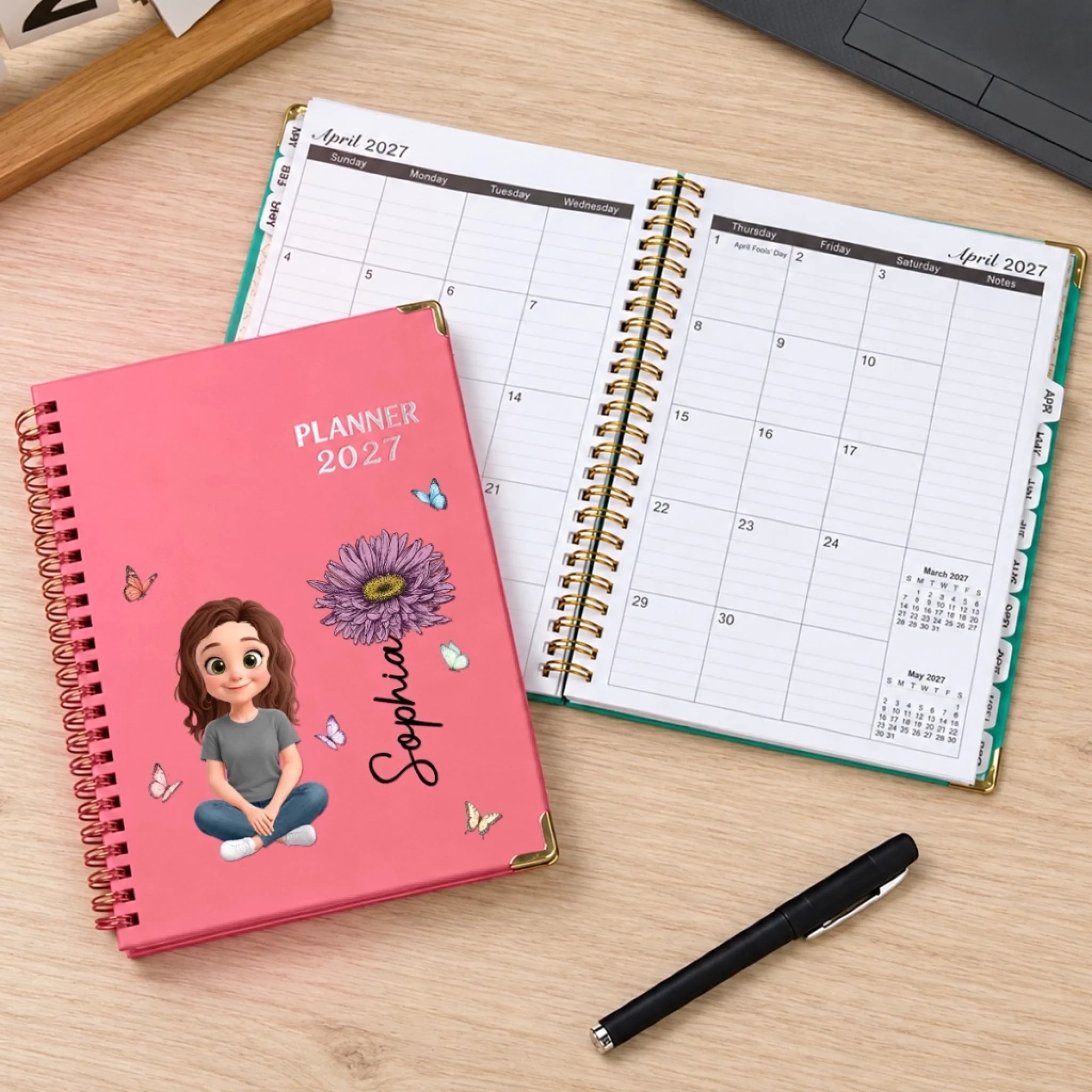 Custom Name Butterfly Girl Planner Personalized Journal Gift for Her