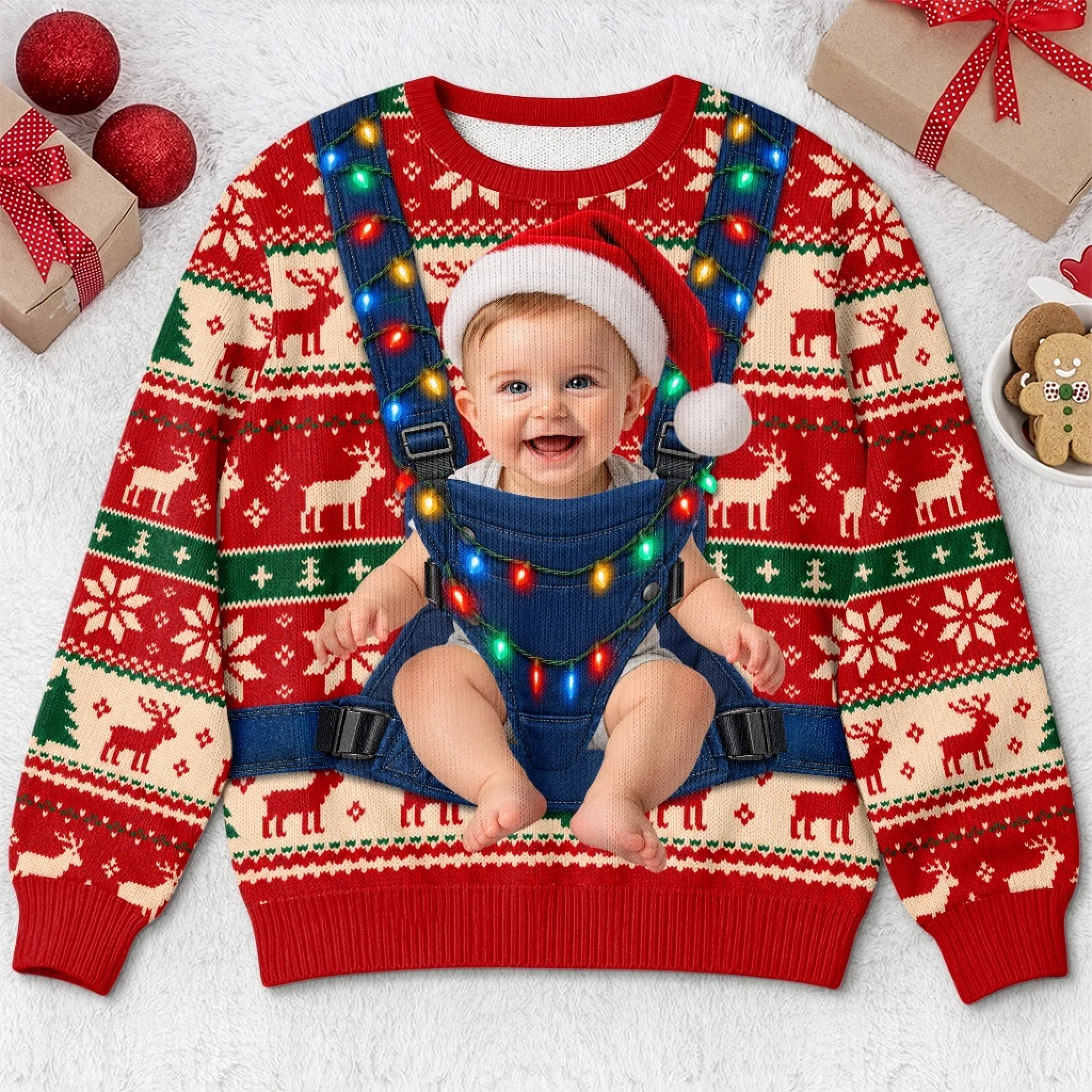 Custom Photo Christmas Gift for New Dads, Personalized Ugly Holiday Sweatshirt