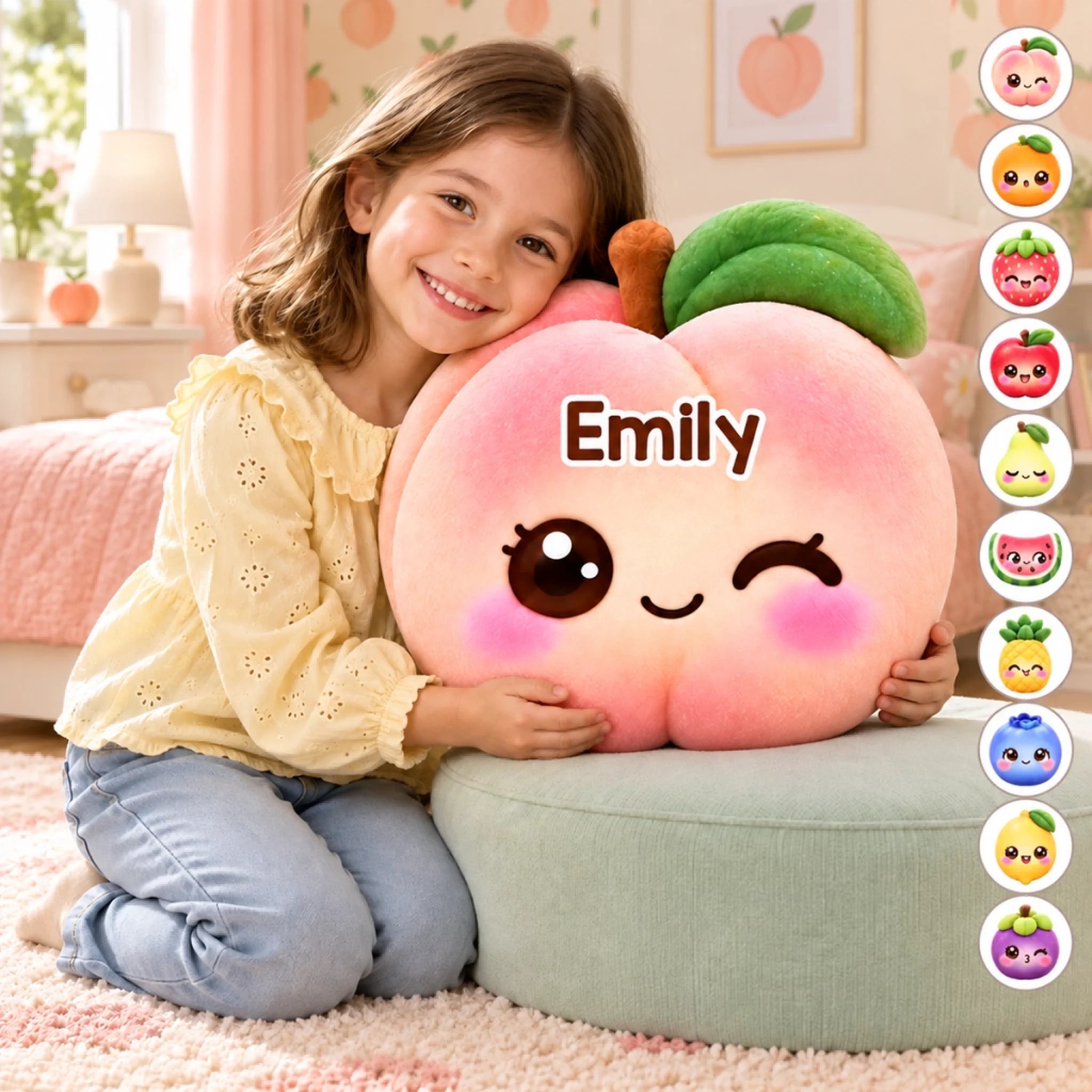 Custom Name Kawaii Fruit Shaped Pillow Personalized Kids Gift and Cute Room Decor