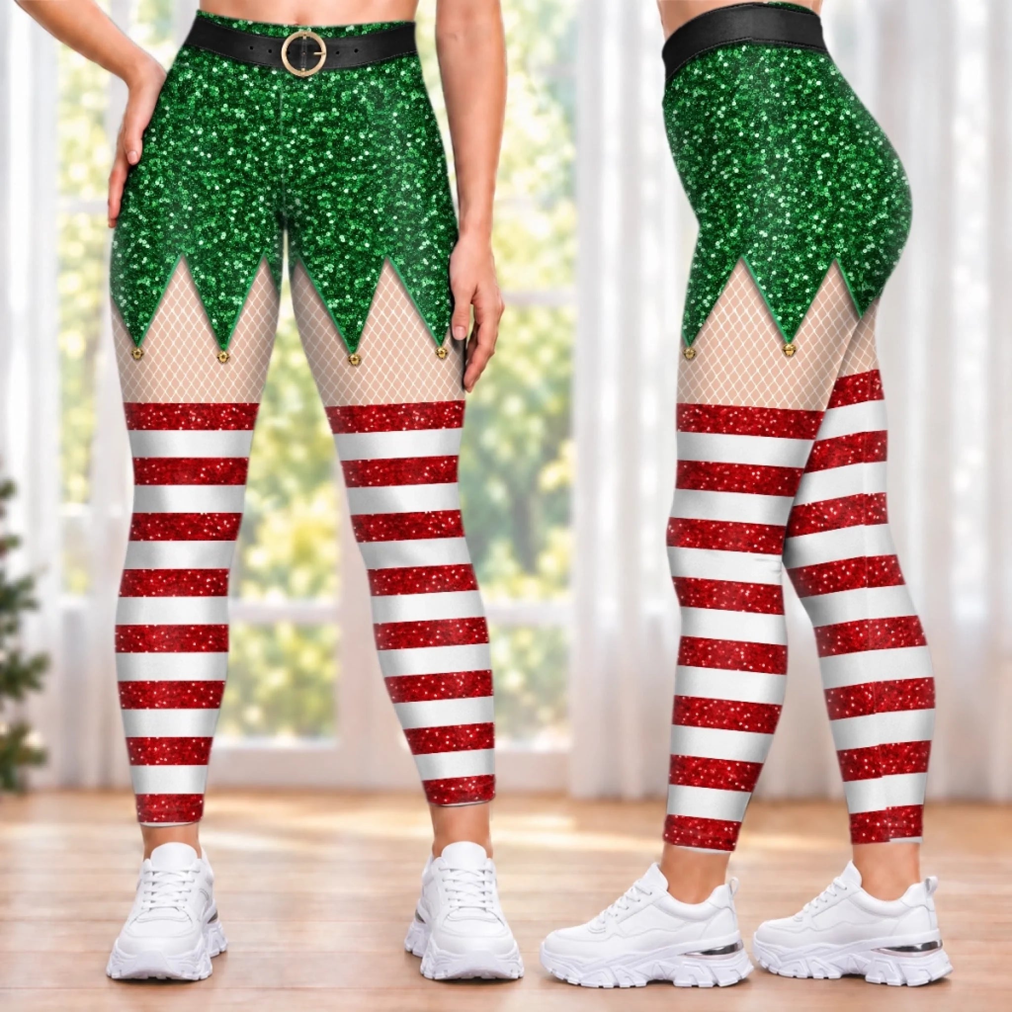 Custom Funny Christmas Elf Costume Personalized Leggings, Festive Holiday Gift