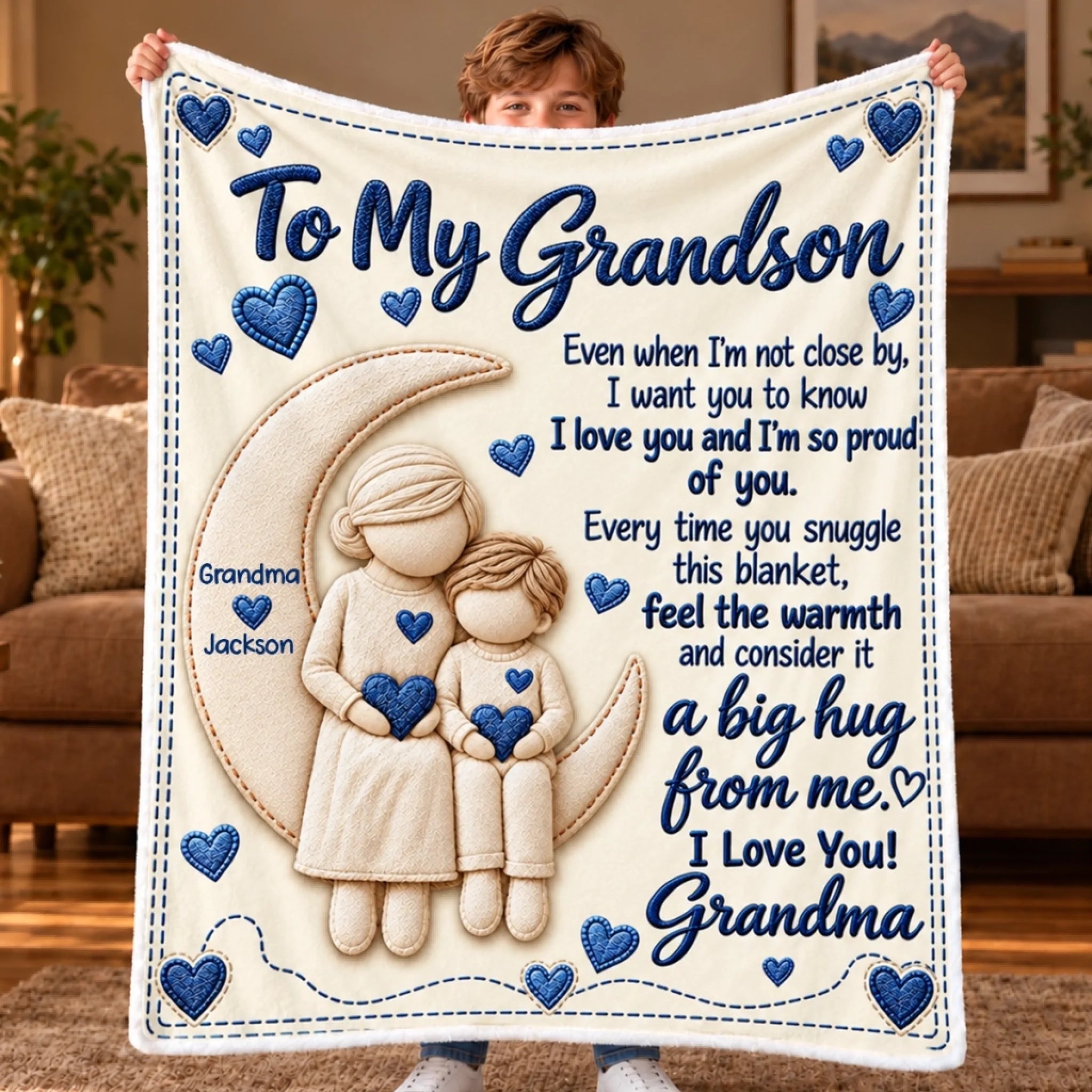 Custom Name Grandma Love Personalized Blanket, Gift for Grandson or Granddaughter