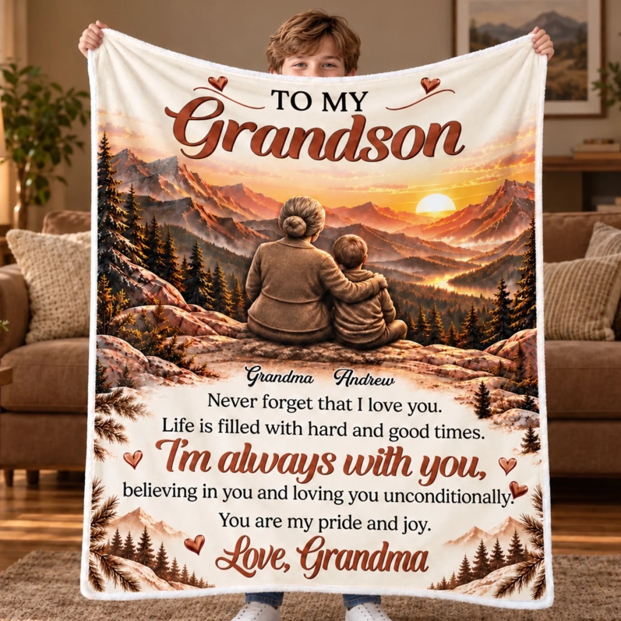 Custom Name Personalized Blanket, Grandma Gift for Grandson or Granddaughter