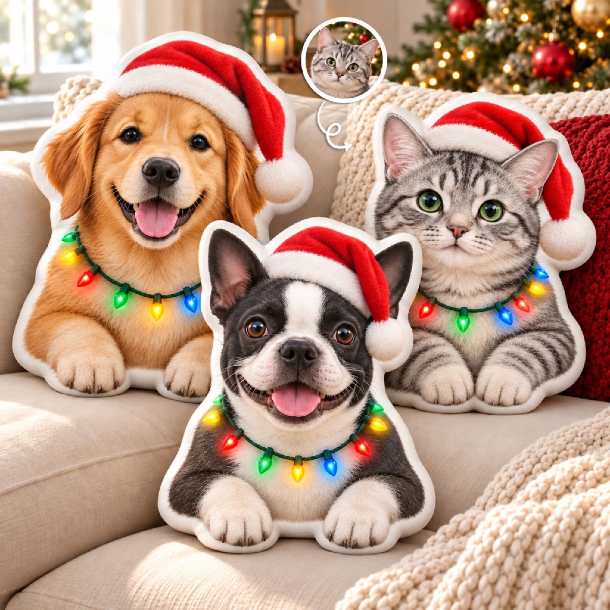 Custom Pet Photo Christmas Gift for Dog and Cat Lovers, Personalized Shaped Pillow
