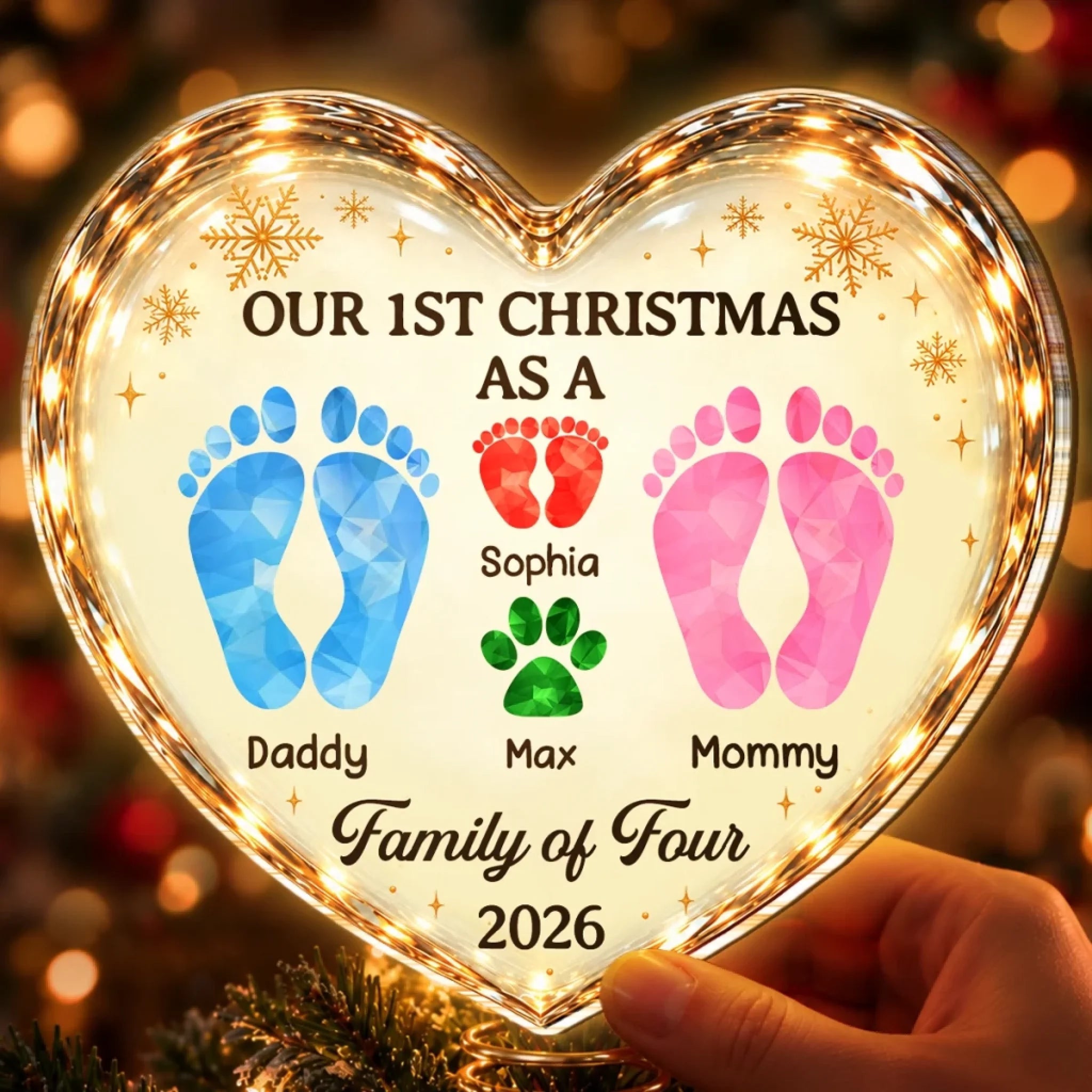 Personalized LED Christmas Tree Topper with Custom Name, First Christmas Gift for Families