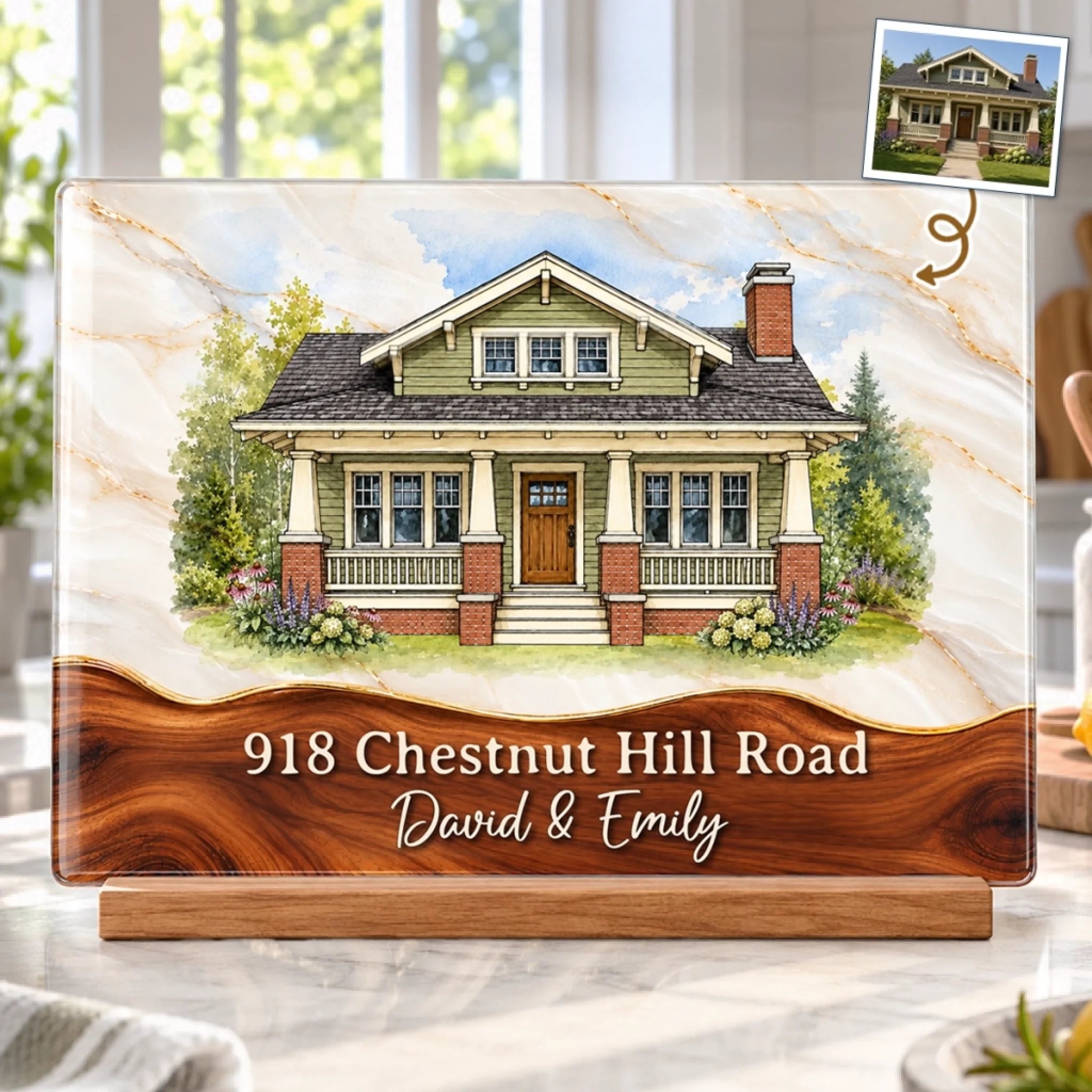 Custom Photo House Portrait Personalized Glass Cutting Board, Housewarming Gift for Families