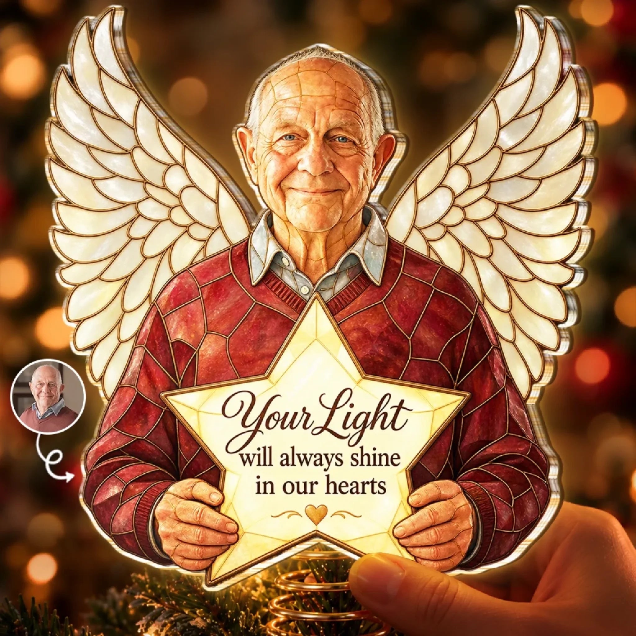 Personalized LED Tree Topper with Custom Photo Memorial Angel Christmas Decor Gift