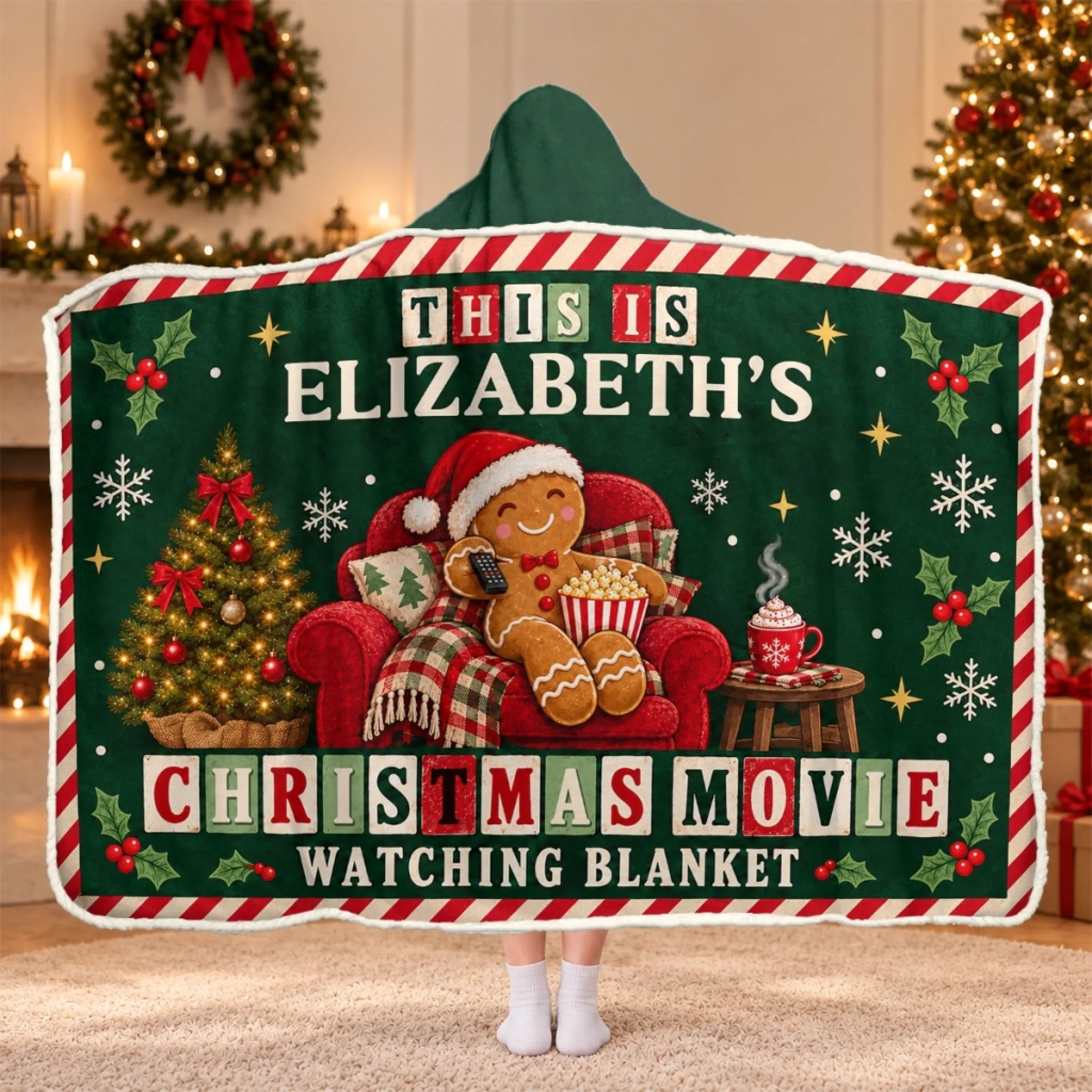 Custom Name Christmas Gift for Movie Lovers, Personalized Snuggle Blanket