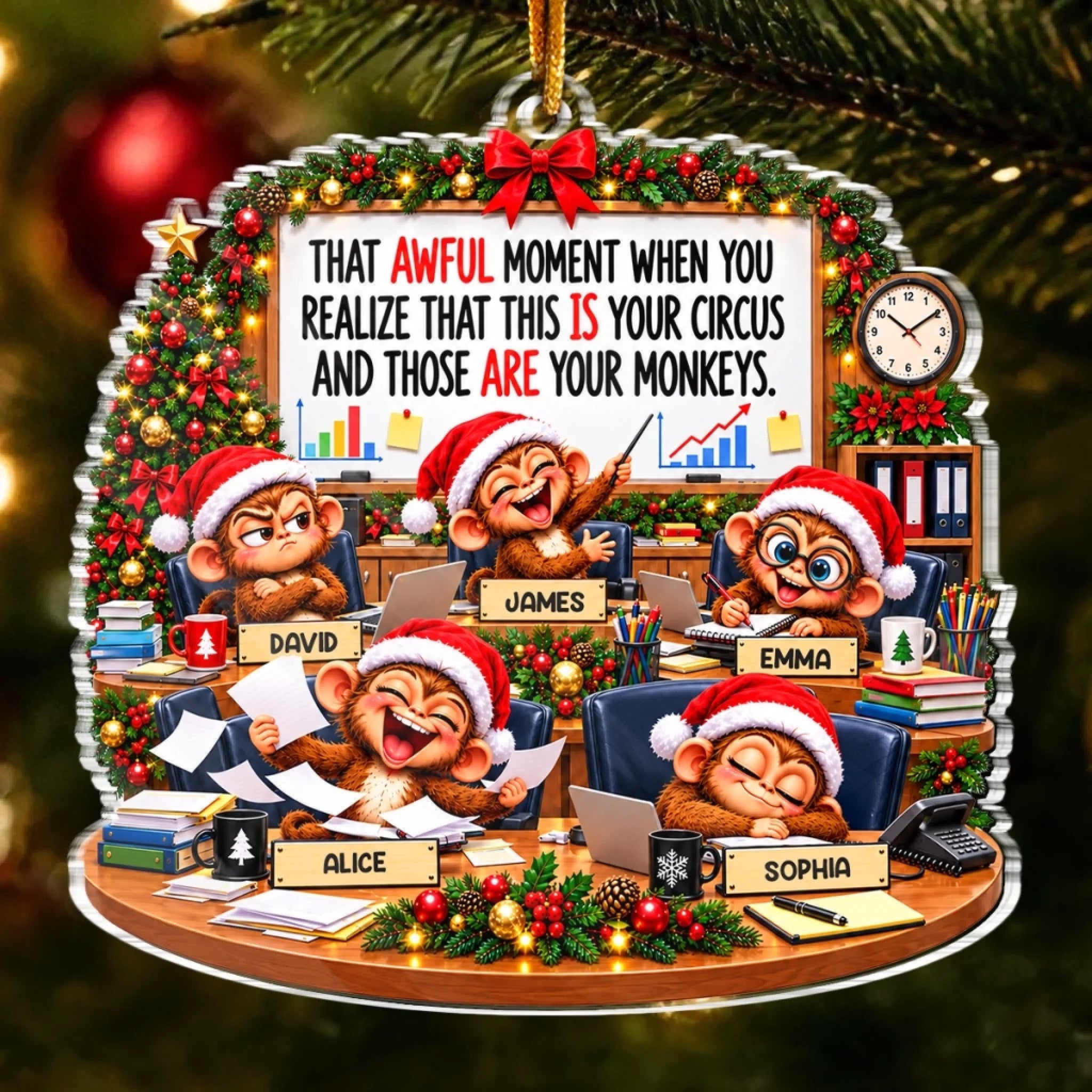 Custom Name Funny Christmas Monkey Personalized Acrylic Ornament Gift for Coworkers