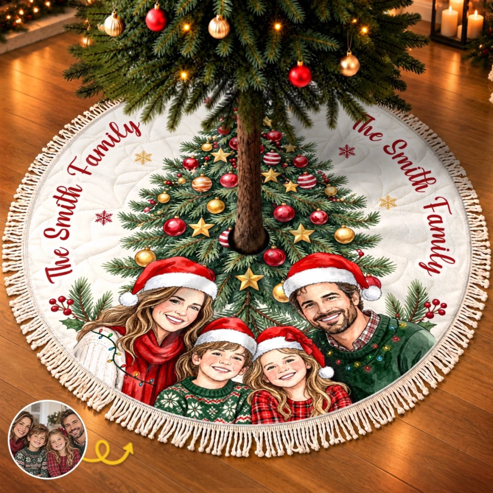 Custom Photo Personalized Christmas Tree Skirt, Family Keepsake Holiday Gift