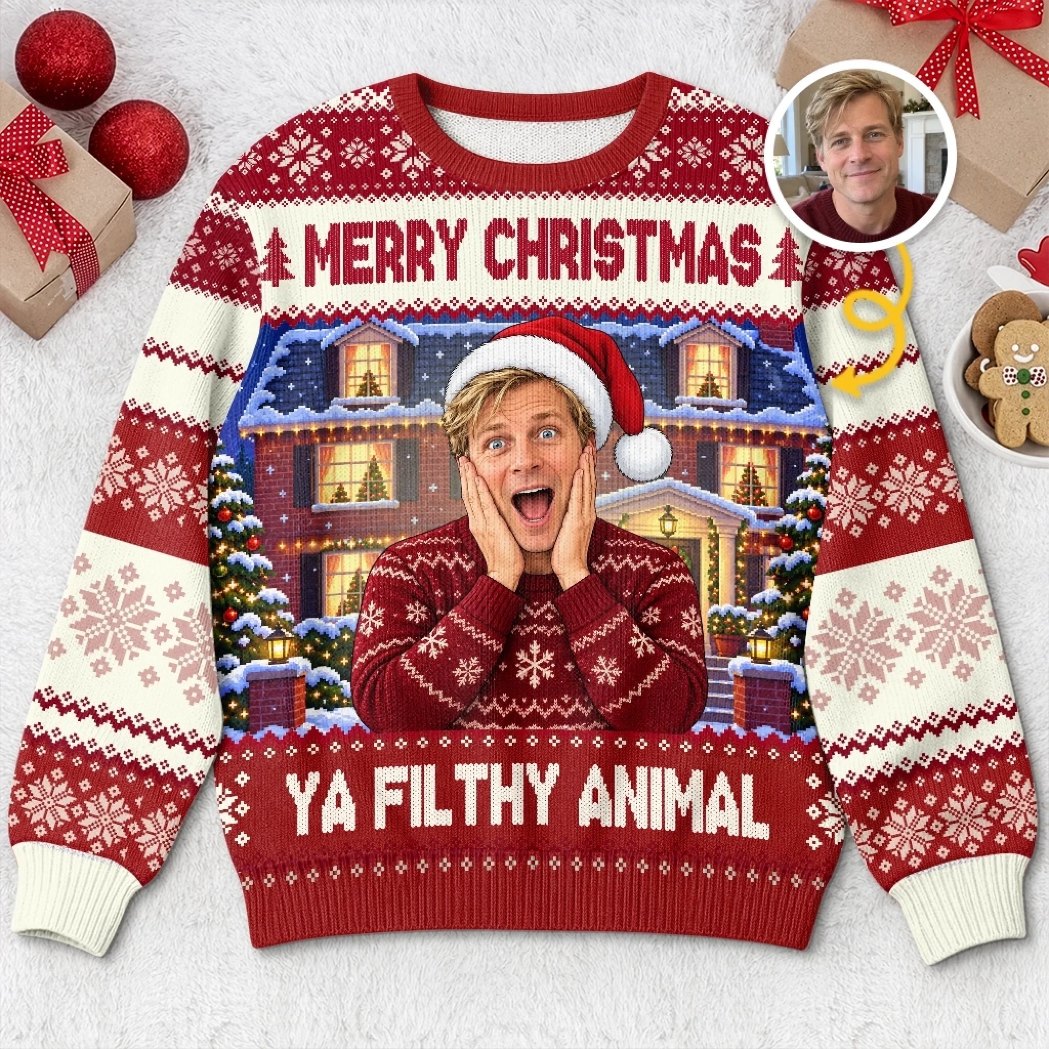 Personalized Ugly Christmas Sweatshirt for Men, Custom Photo Funny Holiday Gift