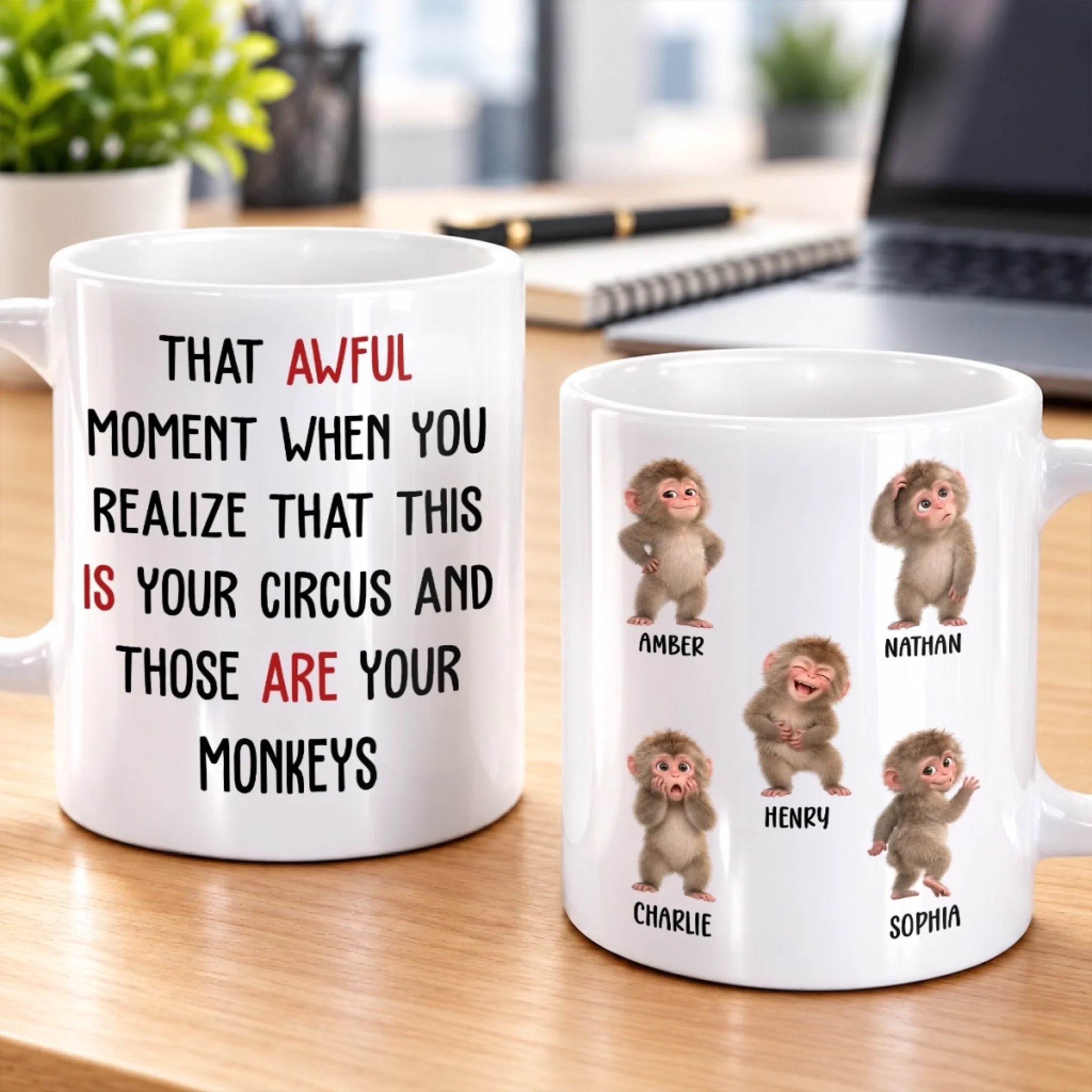 Personalized Funny Monkeys Custom Name Mug, Coworker Gift Coffee Cup