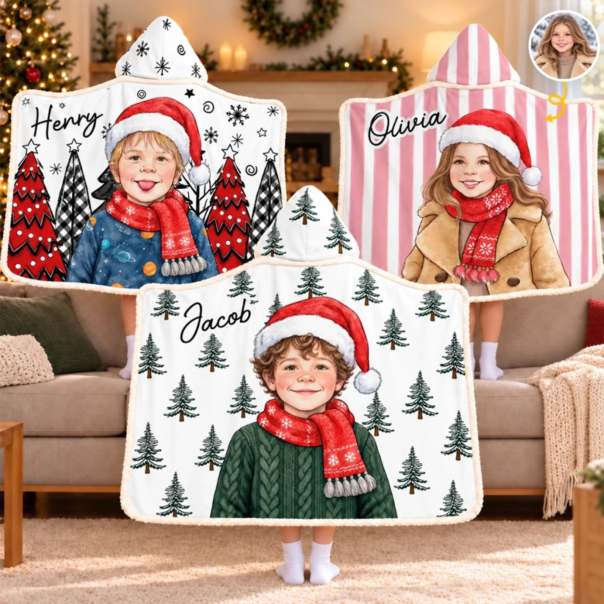 Custom Photo Christmas Gifts for Kids - Personalized Snuggle Blanket with Name