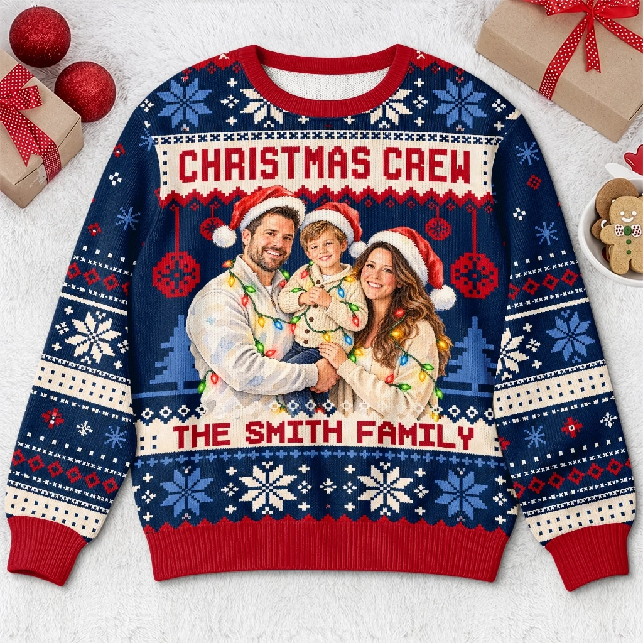 Custom Family Photo Christmas Ugly Sweatshirt, Personalized Holiday Gift for Families