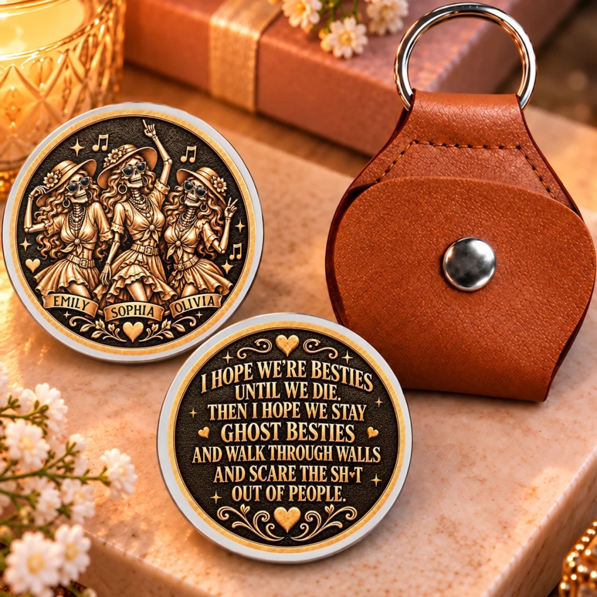 Custom Name Skeleton Pocket Hug Token, Personalized Bestie Gift for Friends