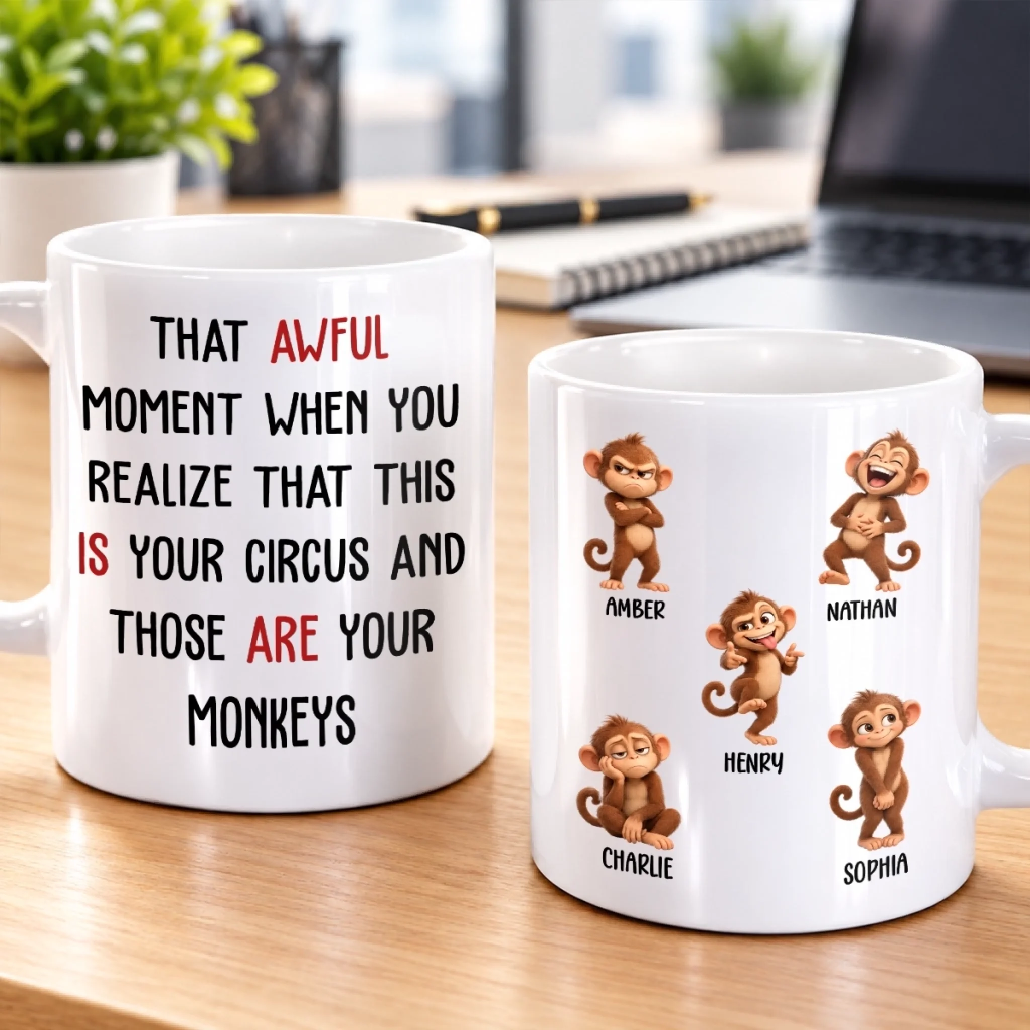 Custom Name Funny Monkeys Mug for Coworkers and Work Besties, Personalized Office Gift