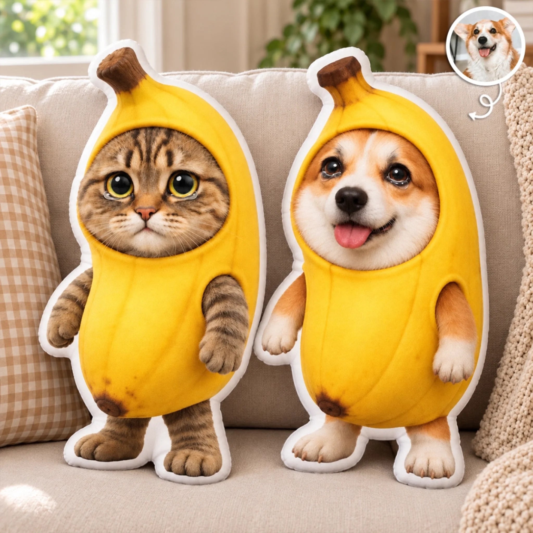 Custom Pet Photo Banana Costume Personalized Shaped Pillow Gift for Pet Lovers