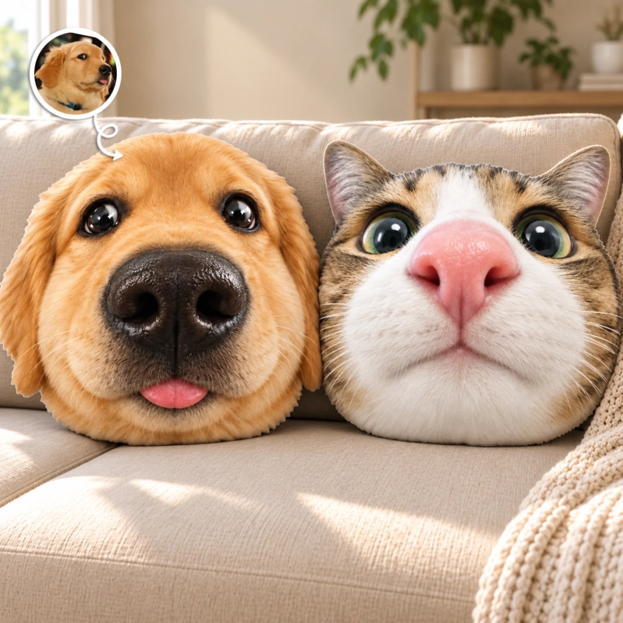 Personalized Pet Face Shaped Pillow with Custom Photo, Funny Fisheye Pet Lover Gift
