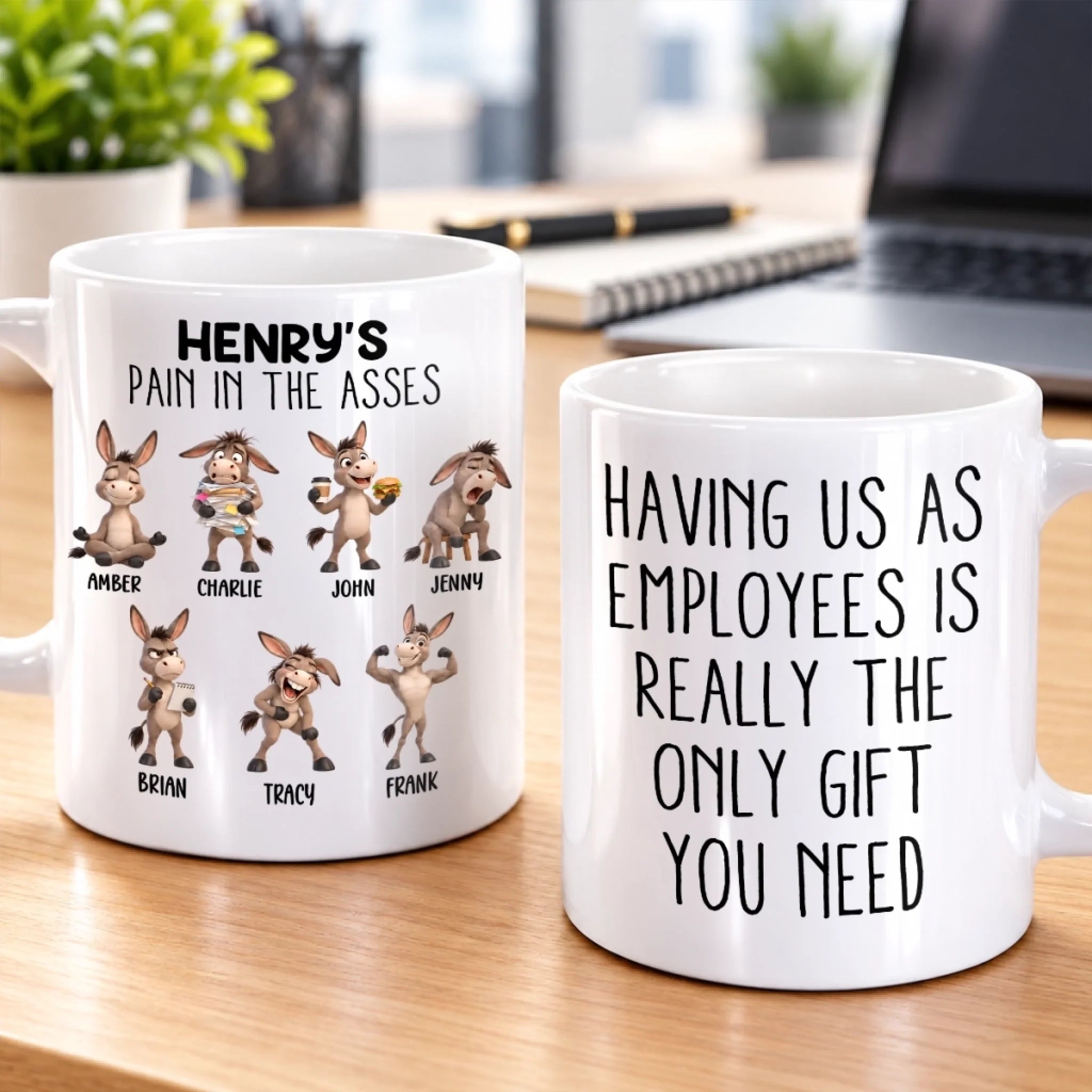 Personalized Funny Donkey Name Mug, Custom Employee Gift for Boss, Coworkers, and Office Friends