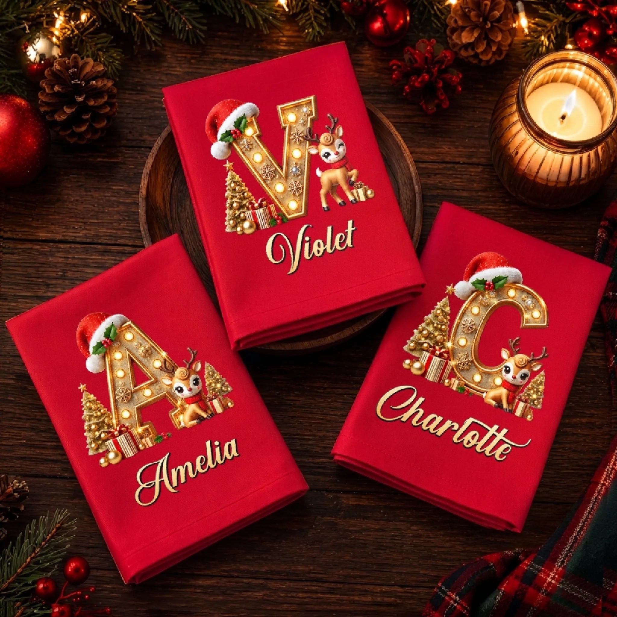 Personalized Cotton Napkin with Christmas Monogram, Custom Holiday Table Gift