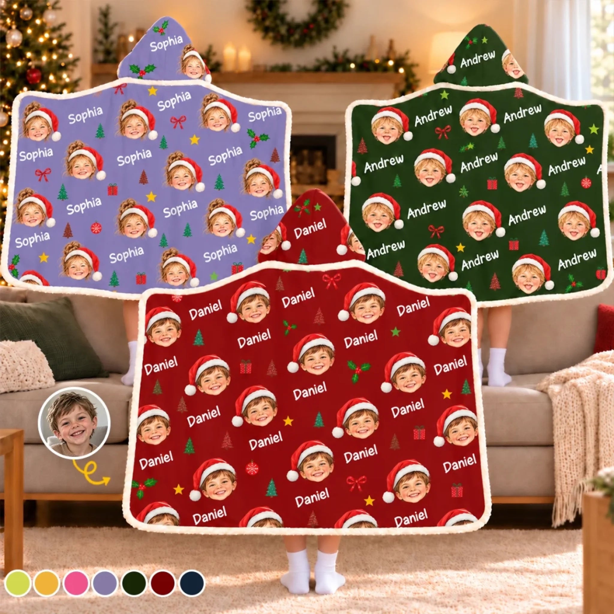 Personalized Snuggle Blanket with Custom Photo and Name, Christmas Gift for Kids