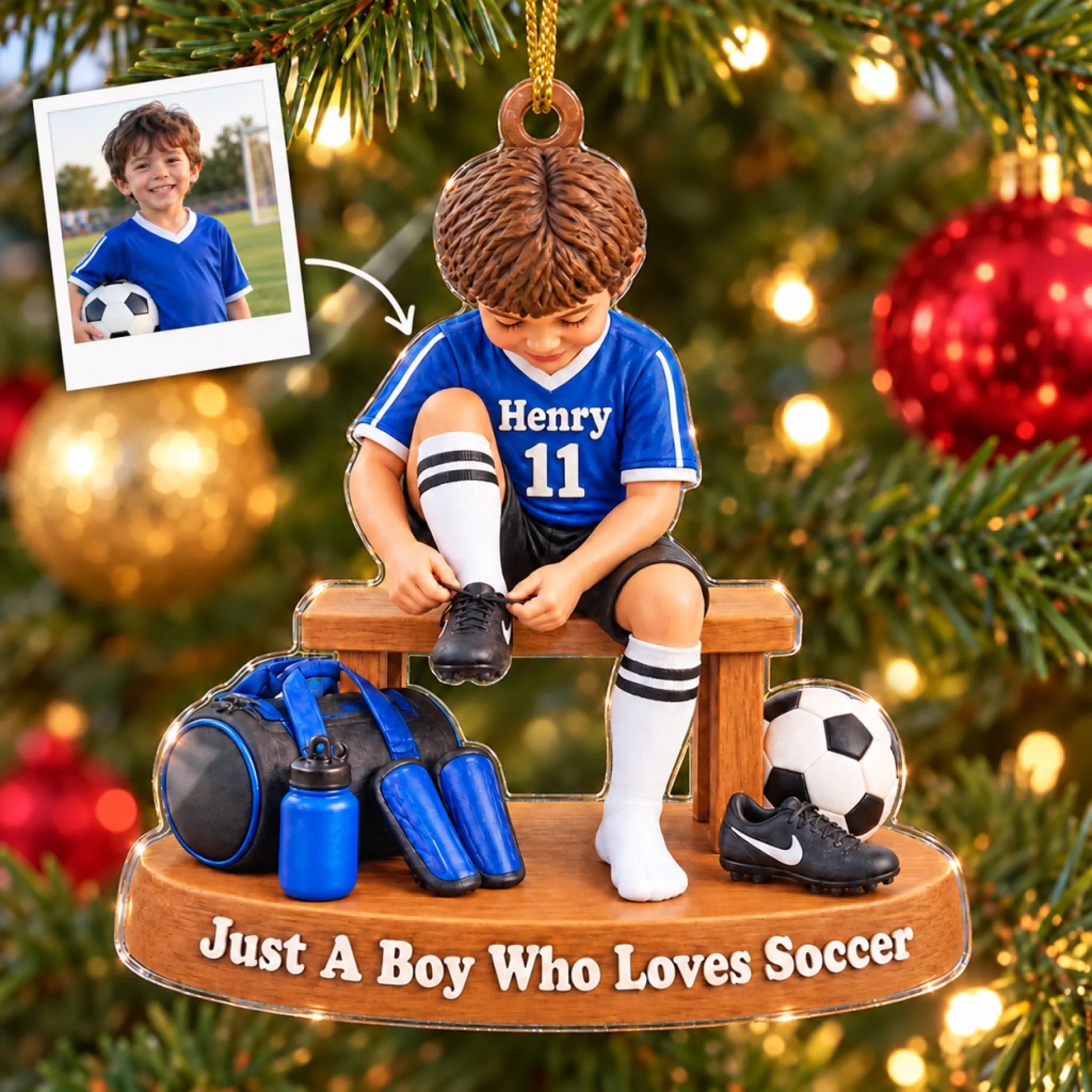 Custom Photo Soccer Gifts for Kids Personalized Acrylic Ornament Christmas Keepsake