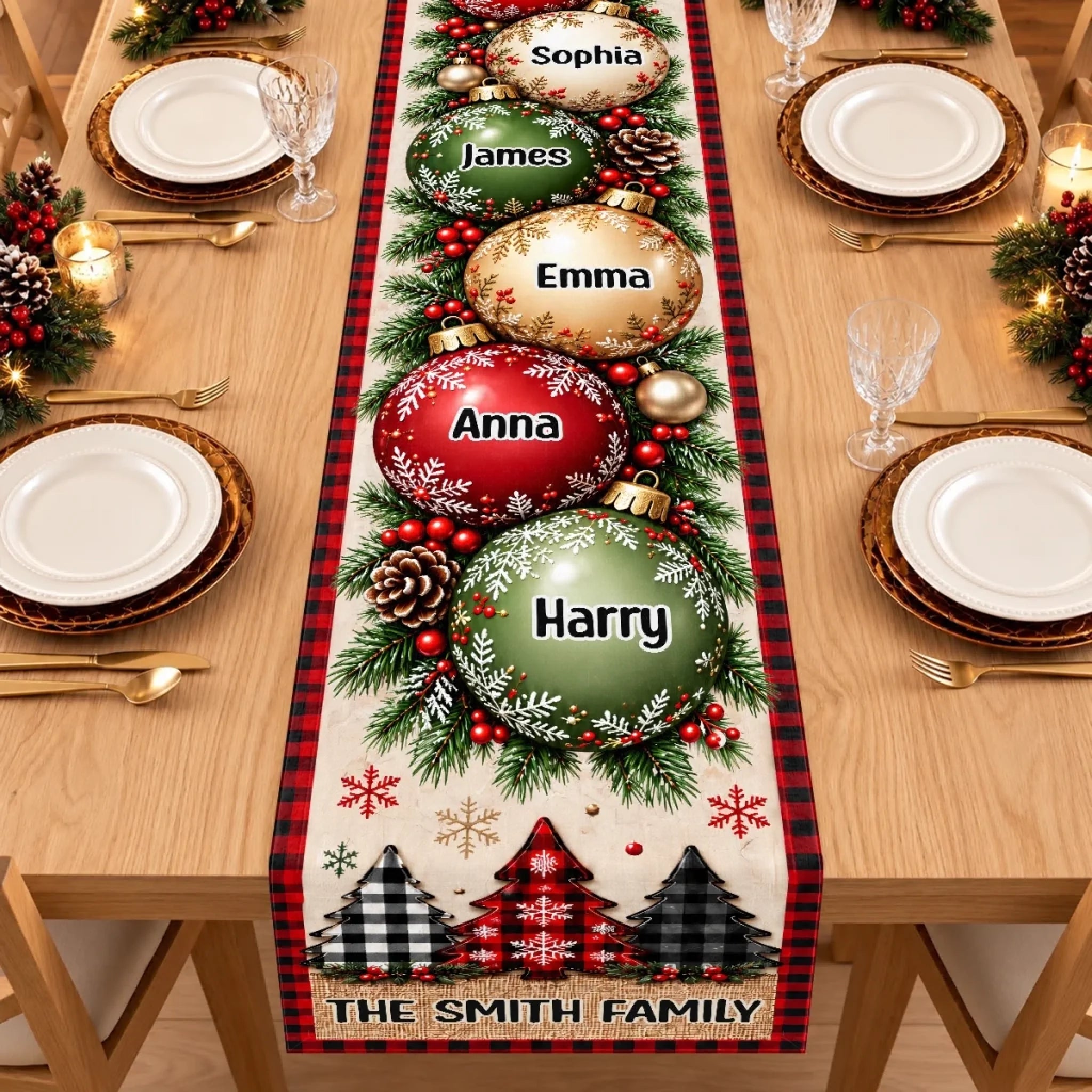 Personalized Christmas Family Name Table Runner for Holiday Gathering Dining Decor Gift